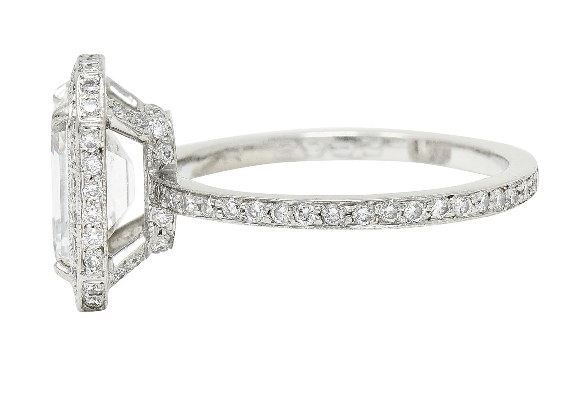 Cartier 3.82 CTW Emerald Cut Diamond Platinum Halo Engagement Ring GIA - Image 7