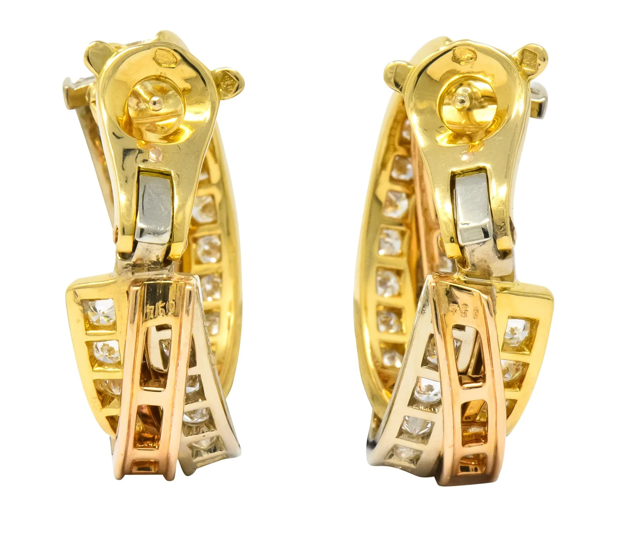 Cartier 5.00 CTW Round Brilliant Diamond 18 Karat Tri-Gold Trinity Earrings - Image 5