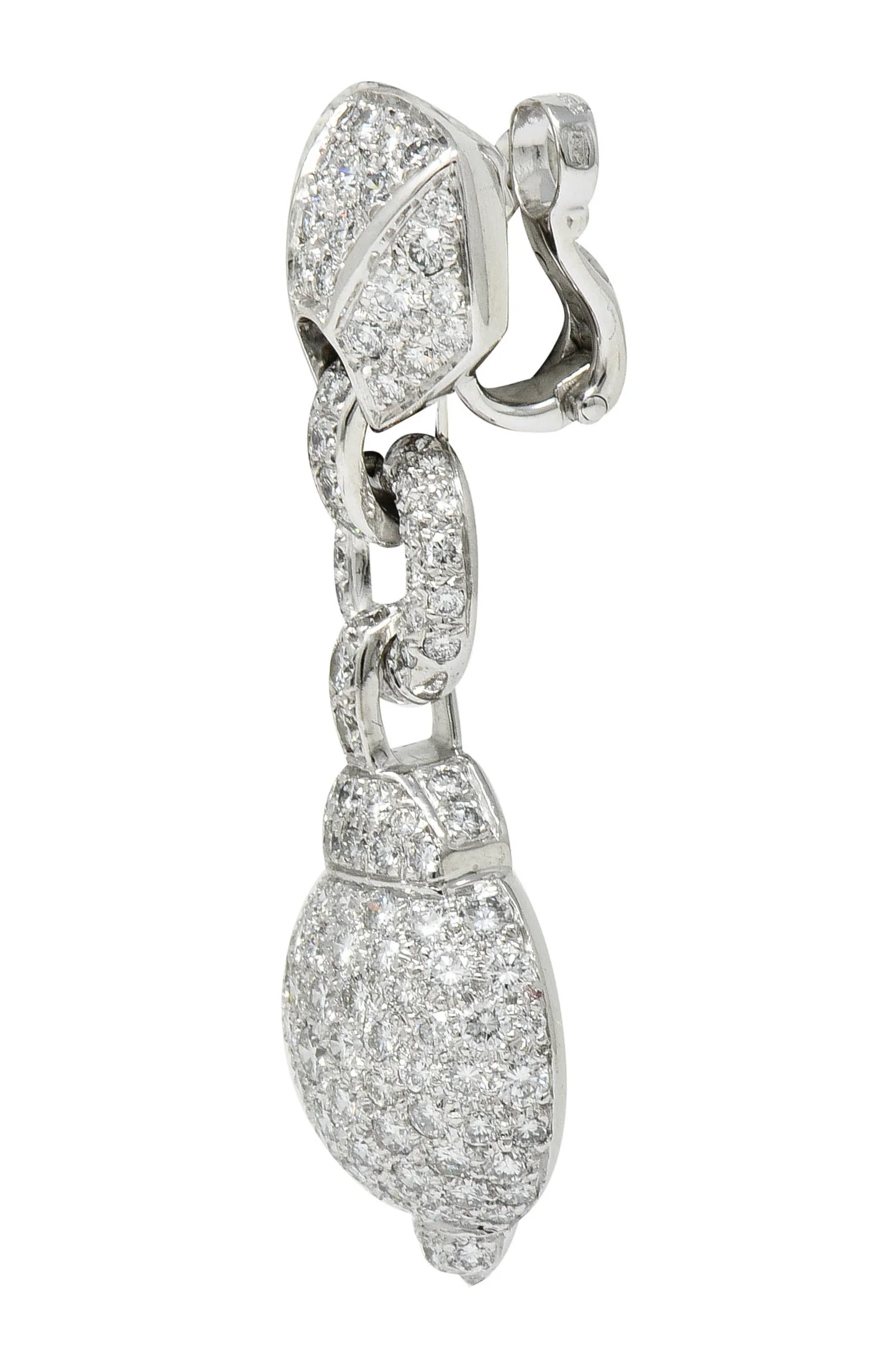 Cartier 7.50 CTW Diamond 18 Karat White Gold Vintage Drop Ear-Clip Earrings - Image 7