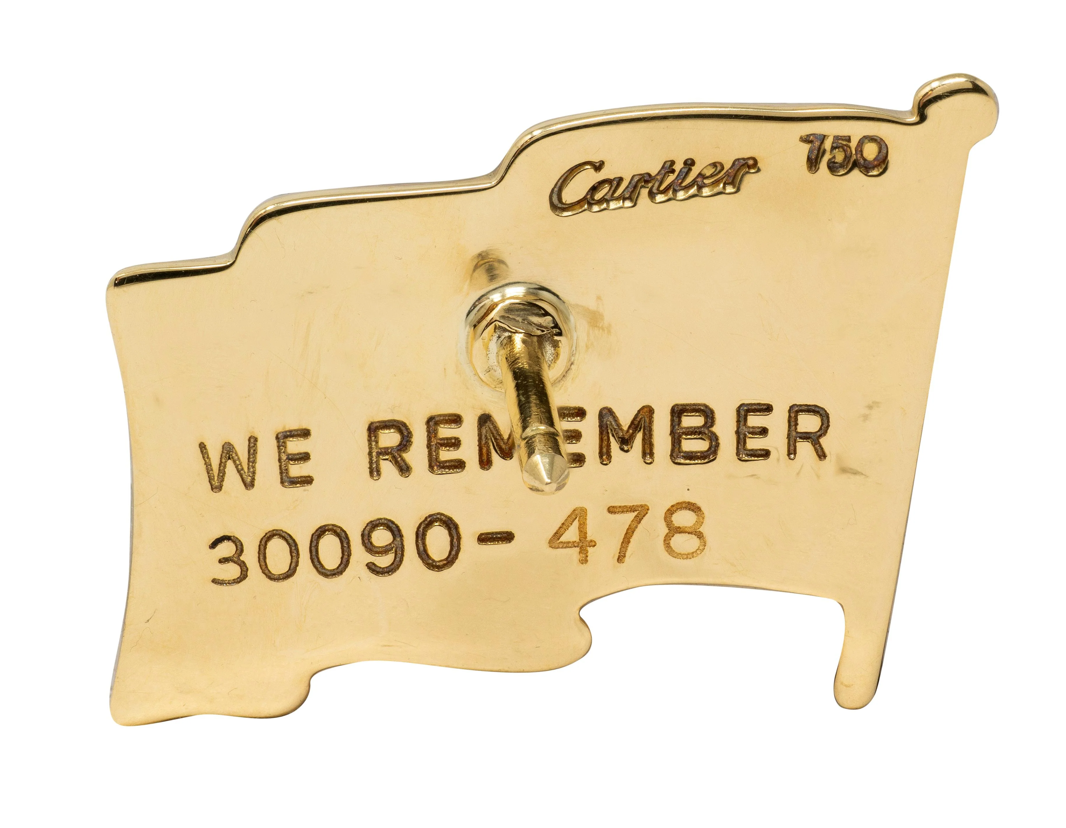 Cartier 9/11 Enamel 18 Karat Yellow Gold Vintage American Flag Memorial Pin Unisex Brooch - Image 4