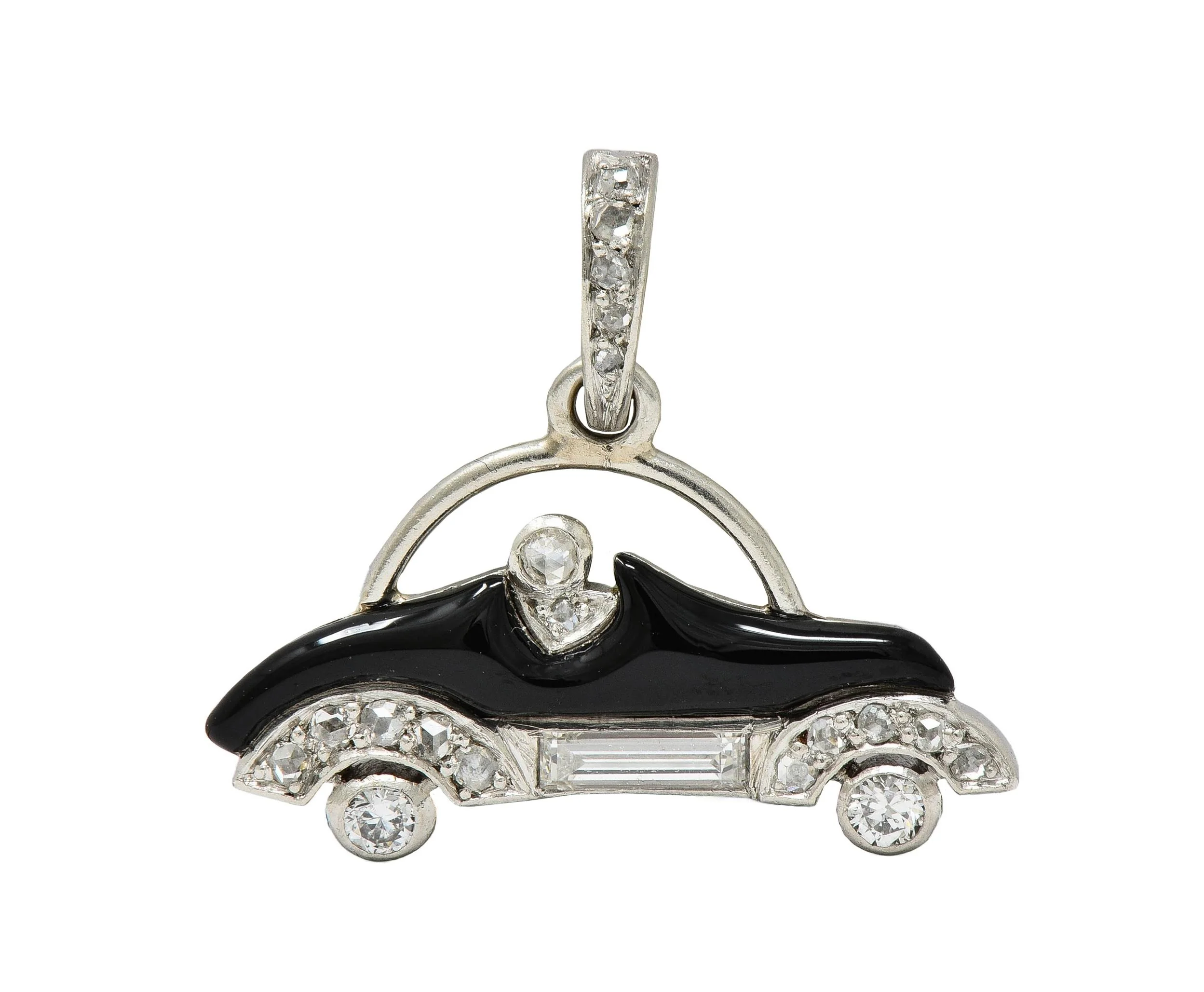 Cartier Art Deco Diamond Enamel Platinum Antique Car Automobile Charm - Image 11