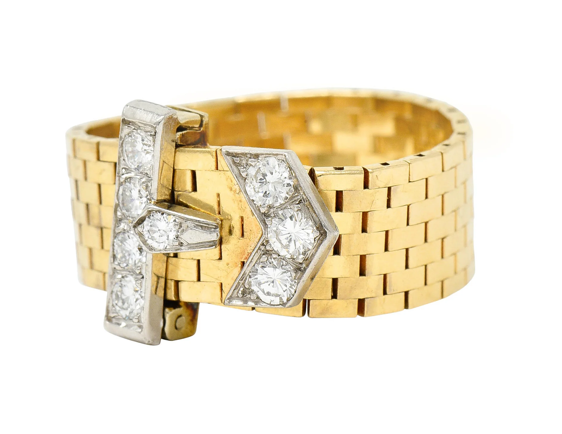 Cartier Diamond 14 Karat Two-Tone Gold Buckle Ring - Image 6