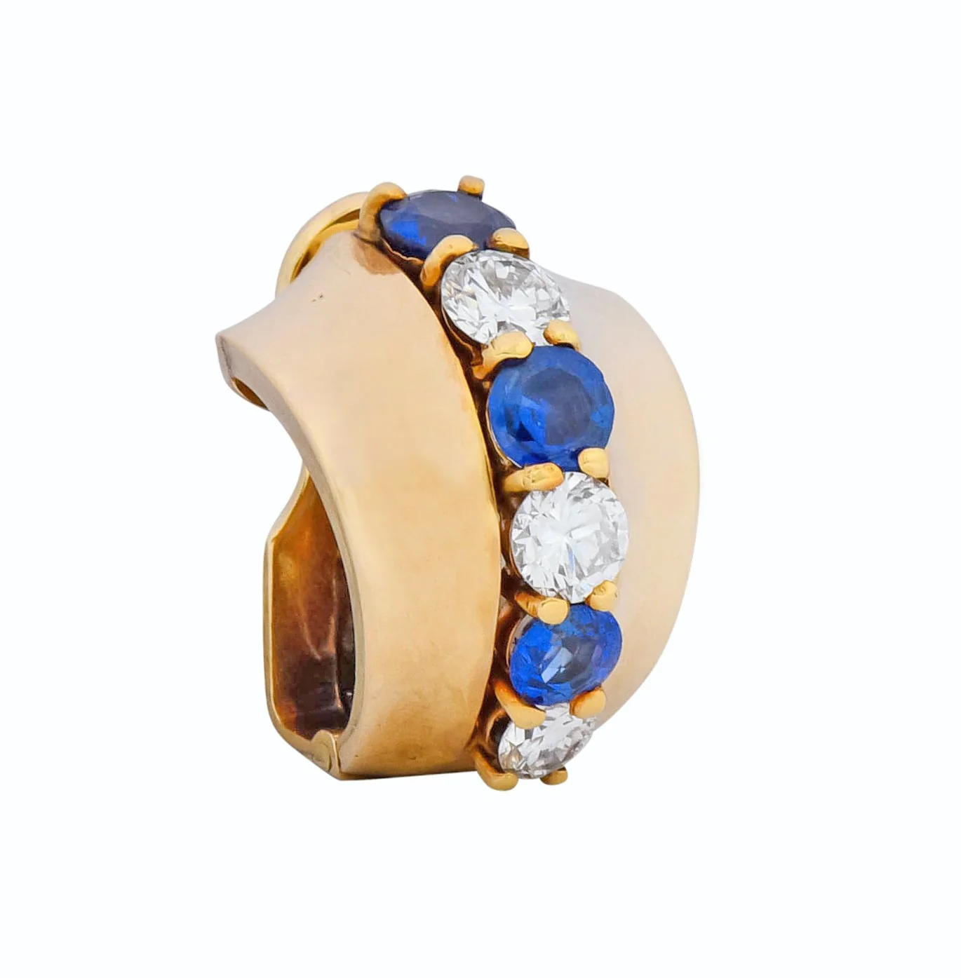 Cartier Diamond Sapphire 14 Karat Gold Huggie Ear-Clip Earrings - Image 2