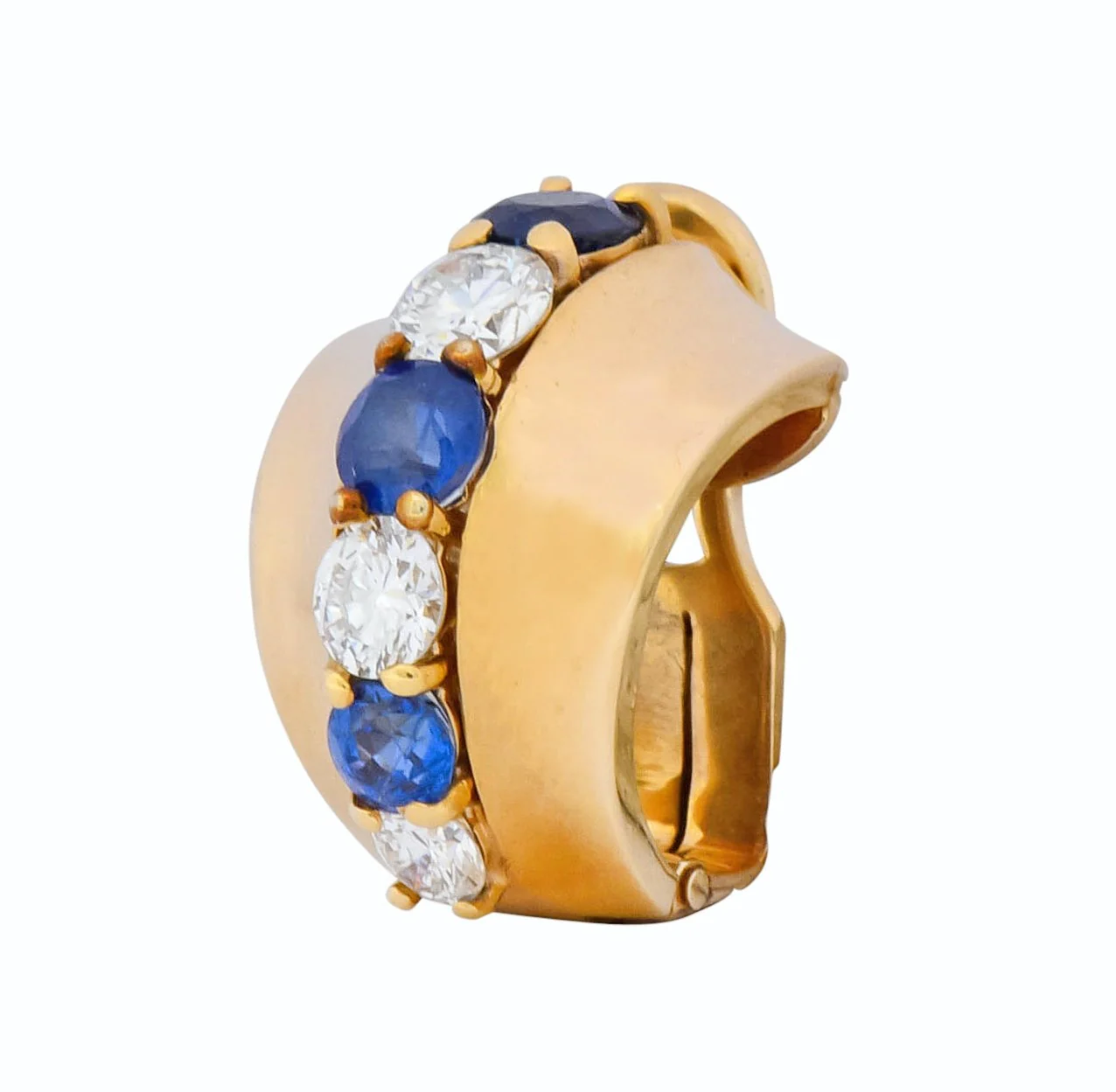Cartier Diamond Sapphire 14 Karat Gold Huggie Ear-Clip Earrings - Image 3