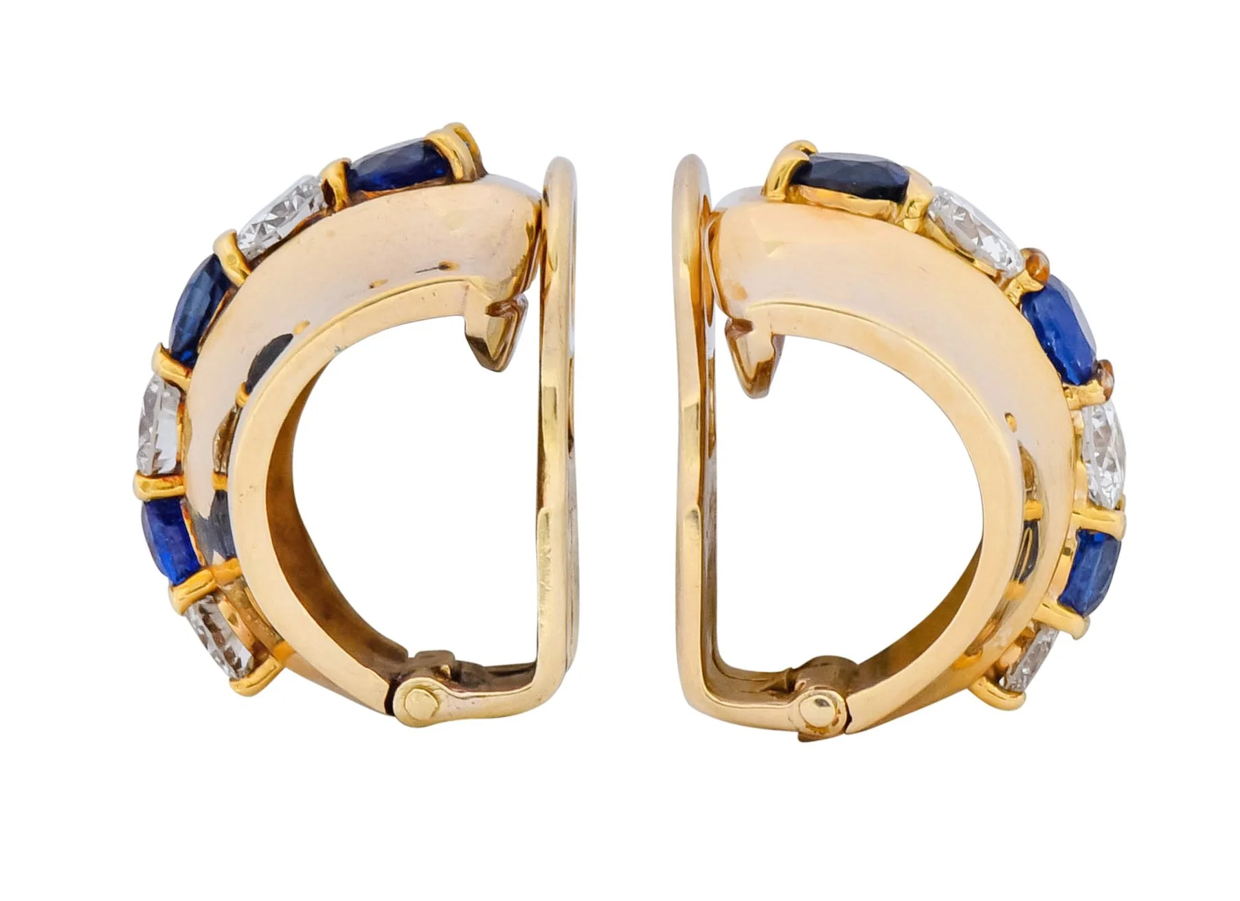 Cartier Diamond Sapphire 14 Karat Gold Huggie Ear-Clip Earrings - Image 4