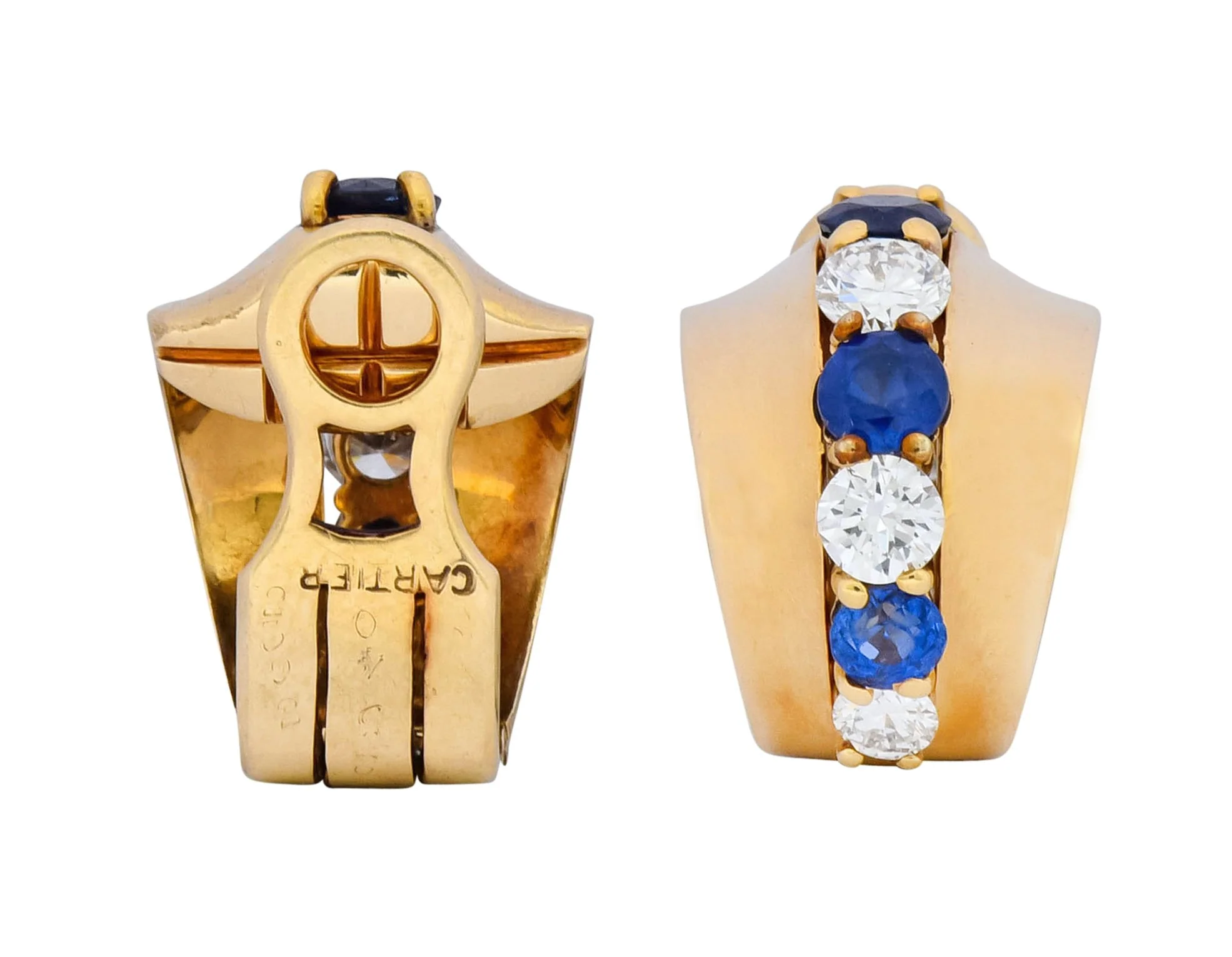 Cartier Diamond Sapphire 14 Karat Gold Huggie Ear-Clip Earrings - Image 7