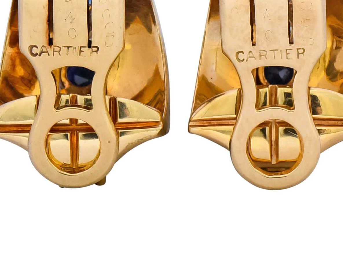 Cartier Diamond Sapphire 14 Karat Gold Huggie Ear-Clip Earrings - Image 9