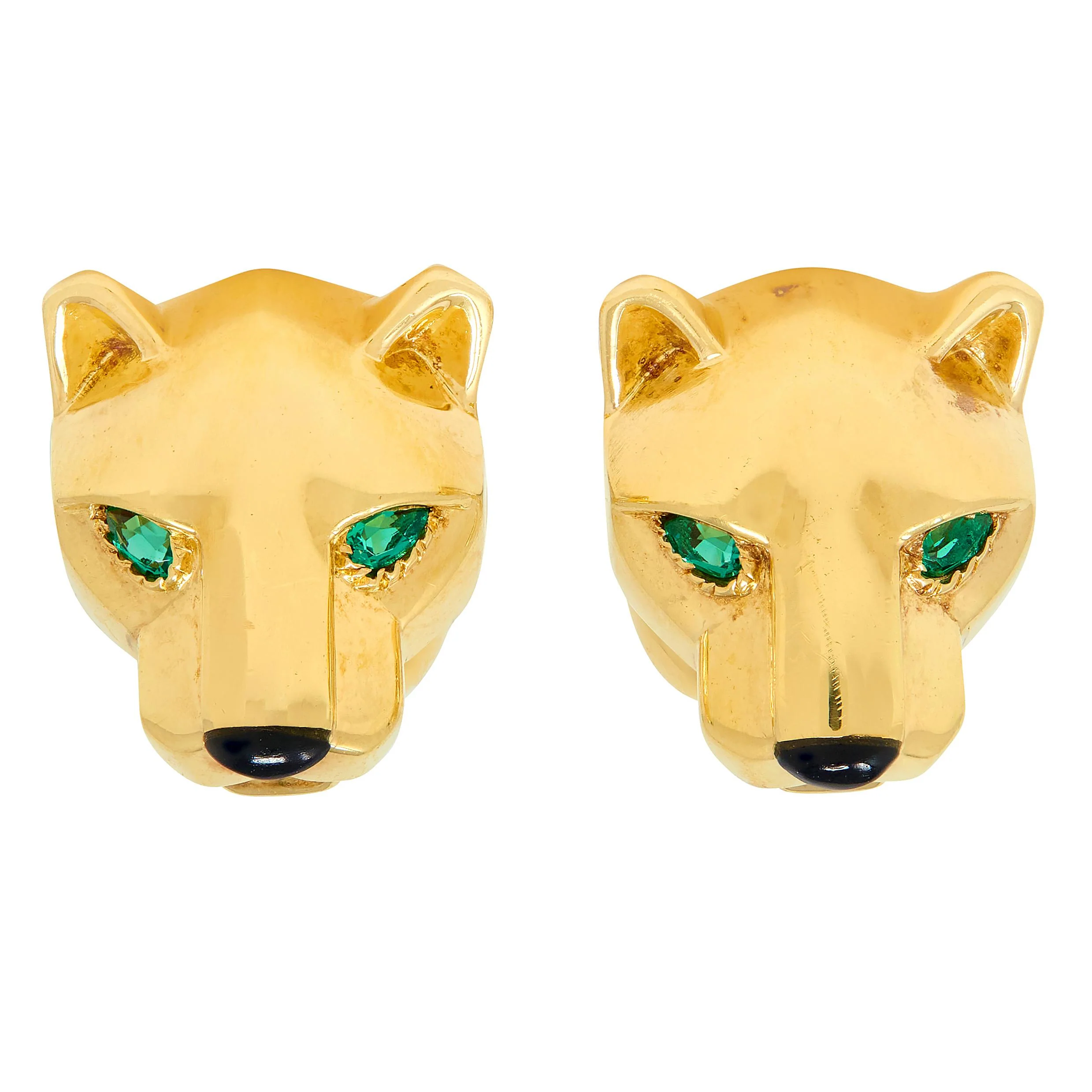 Cartier Emerald Onyx 18 Karat Yellow Gold Panther Cufflinks & Shirt Stud Set - Image 3