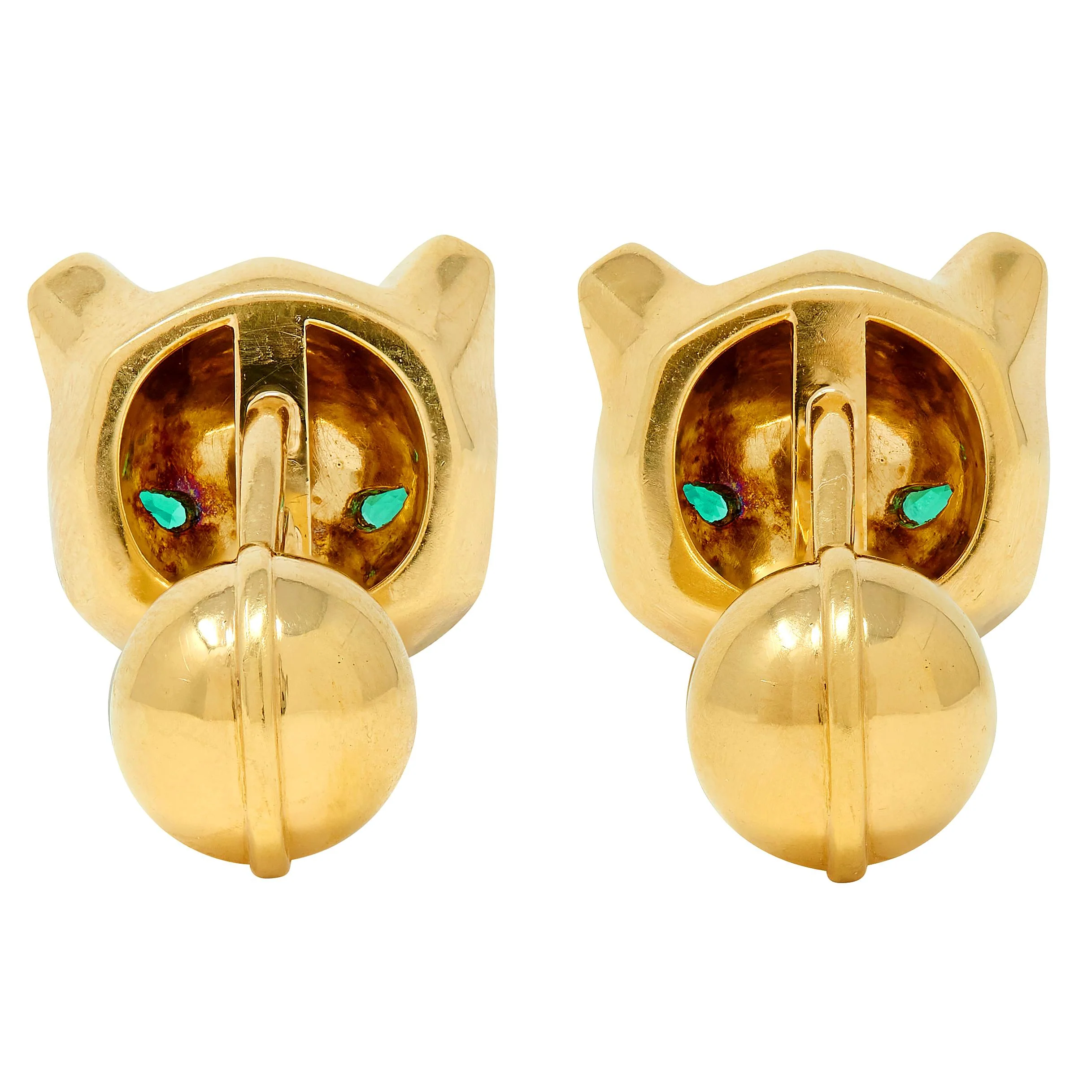 Cartier Emerald Onyx 18 Karat Yellow Gold Panther Cufflinks & Shirt Stud Set - Image 5