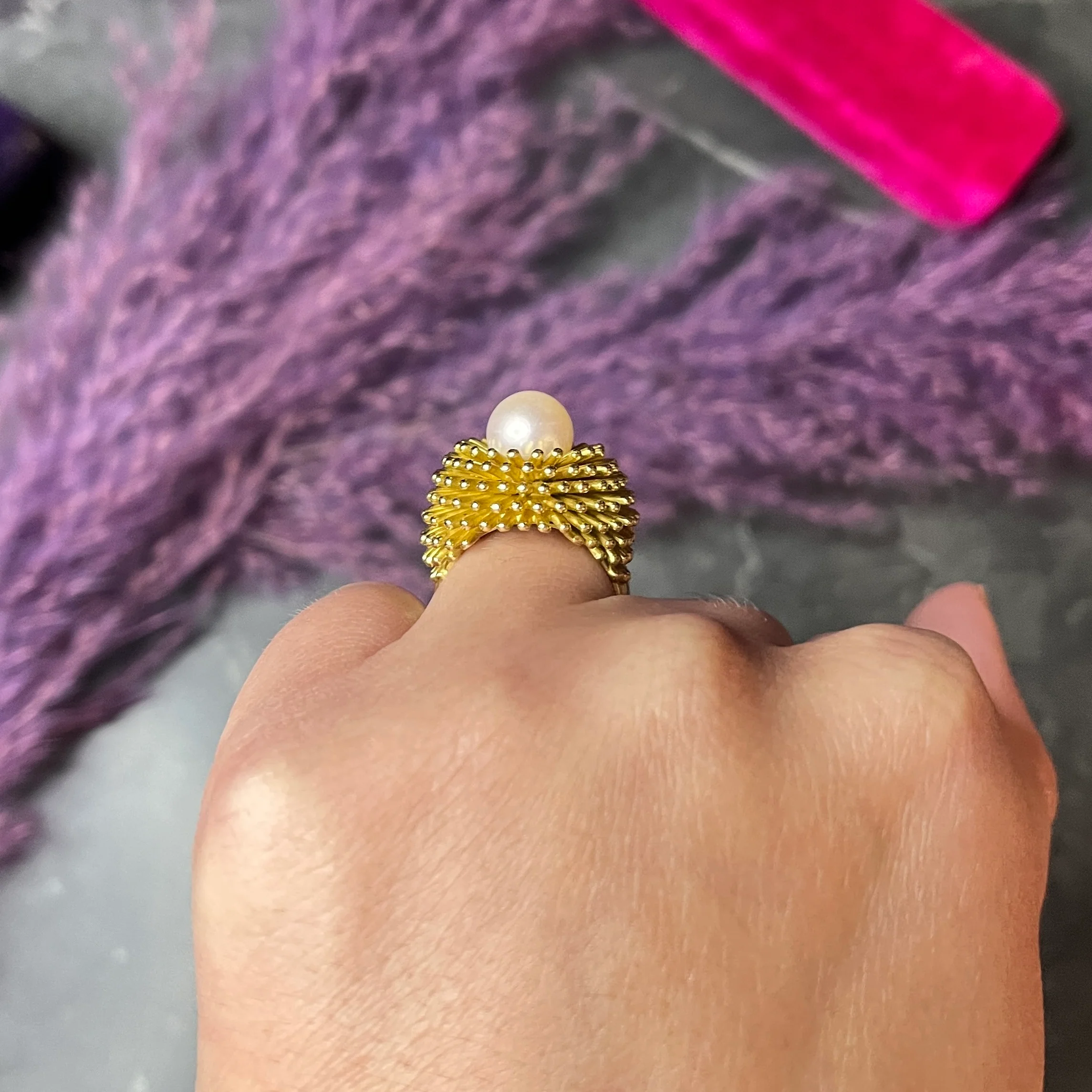 Cartier France 1960's Pearl 18 Karat Yellow Gold Organic Burst Vintage Ring - Image 12