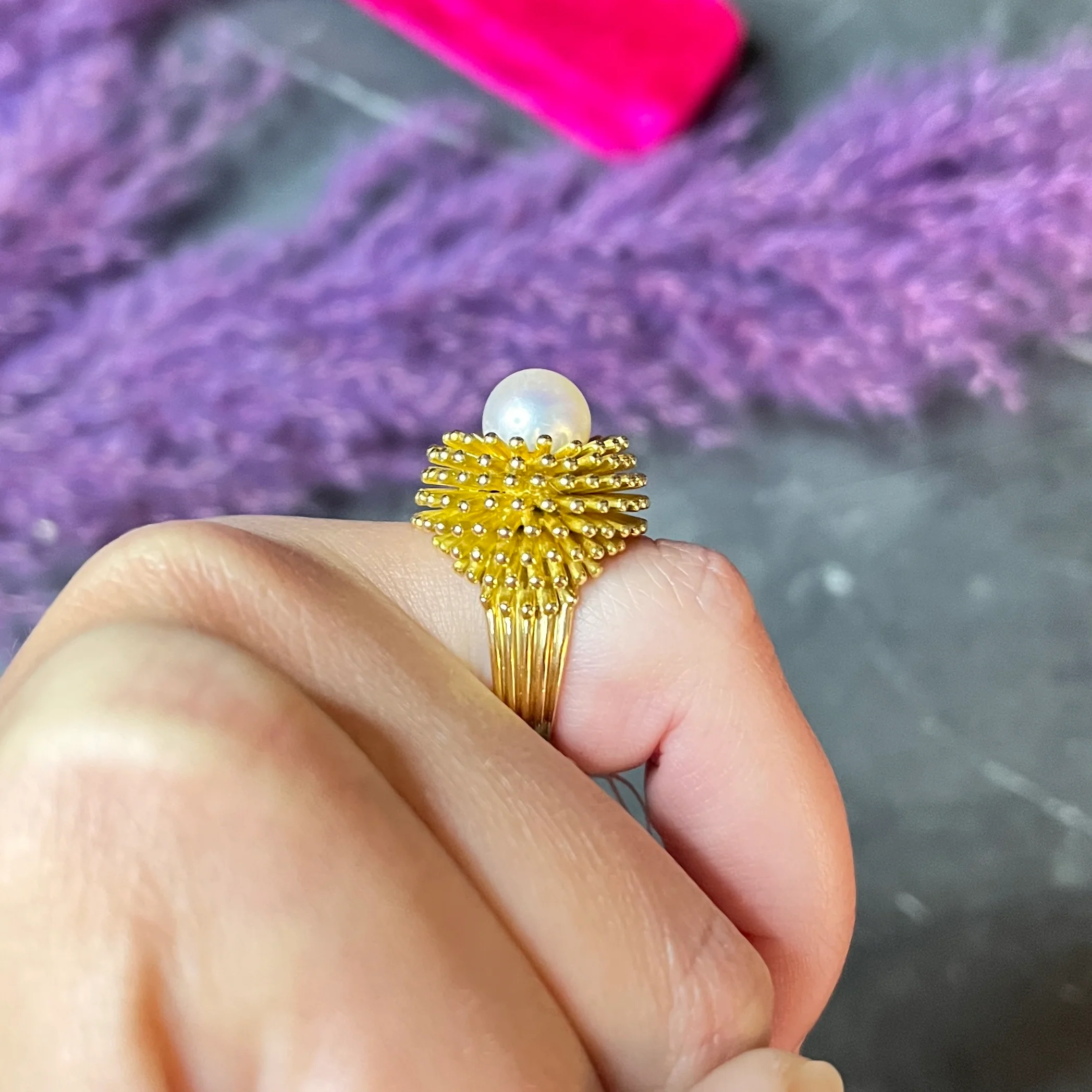 Cartier France 1960's Pearl 18 Karat Yellow Gold Organic Burst Vintage Ring - Image 13