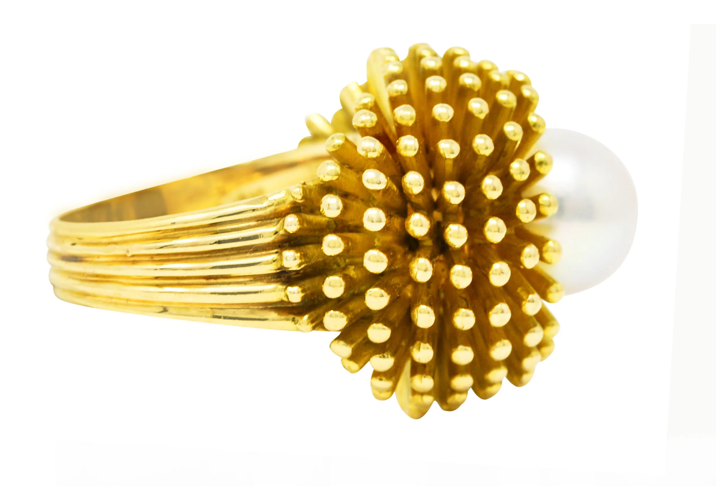 Cartier France 1960's Pearl 18 Karat Yellow Gold Organic Burst Vintage Ring - Image 4