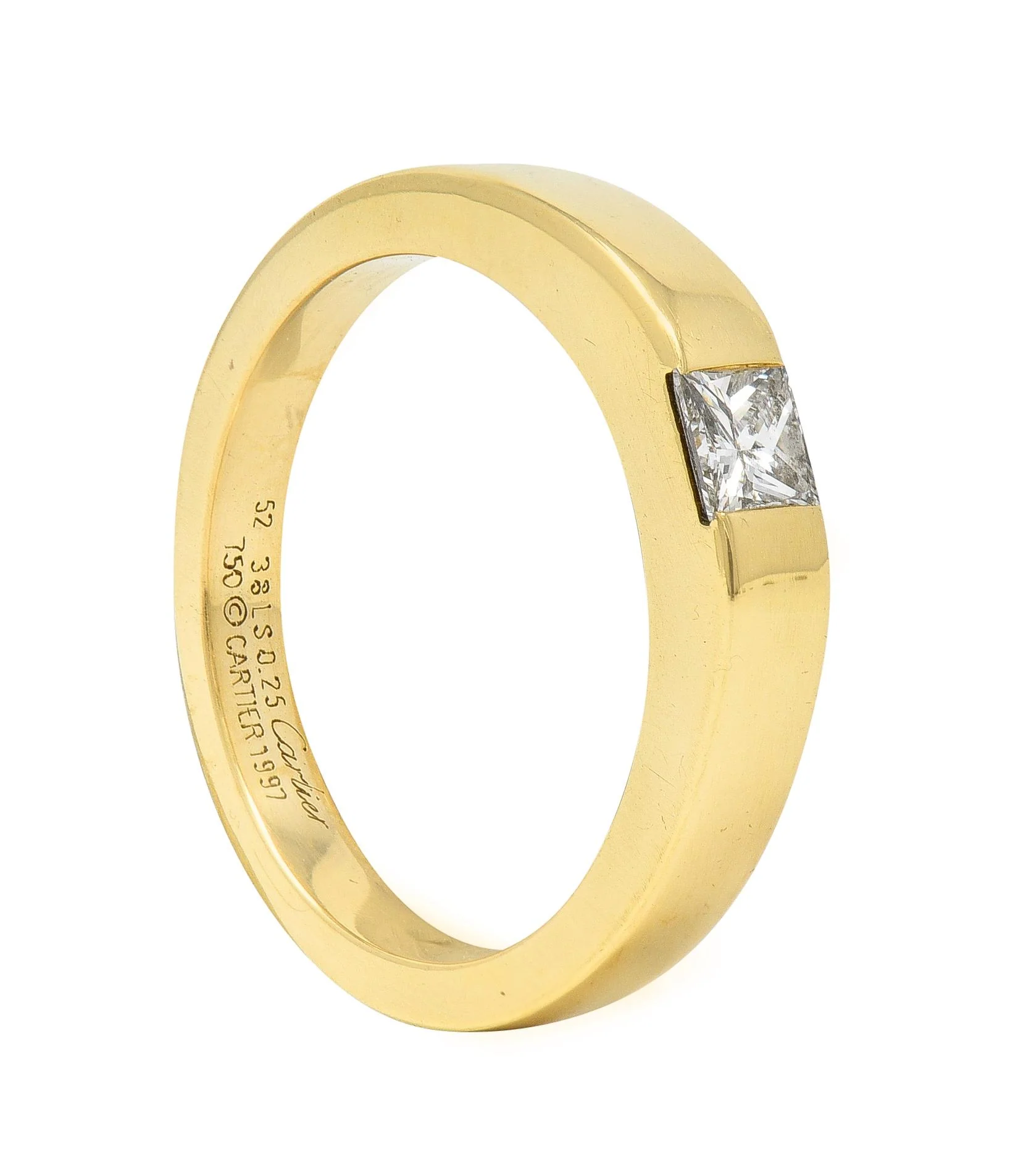Cartier France 1997 0.25 Ct Princess Cut Diamond 18 Karat Gold Vintage Tank Ring - Image 11