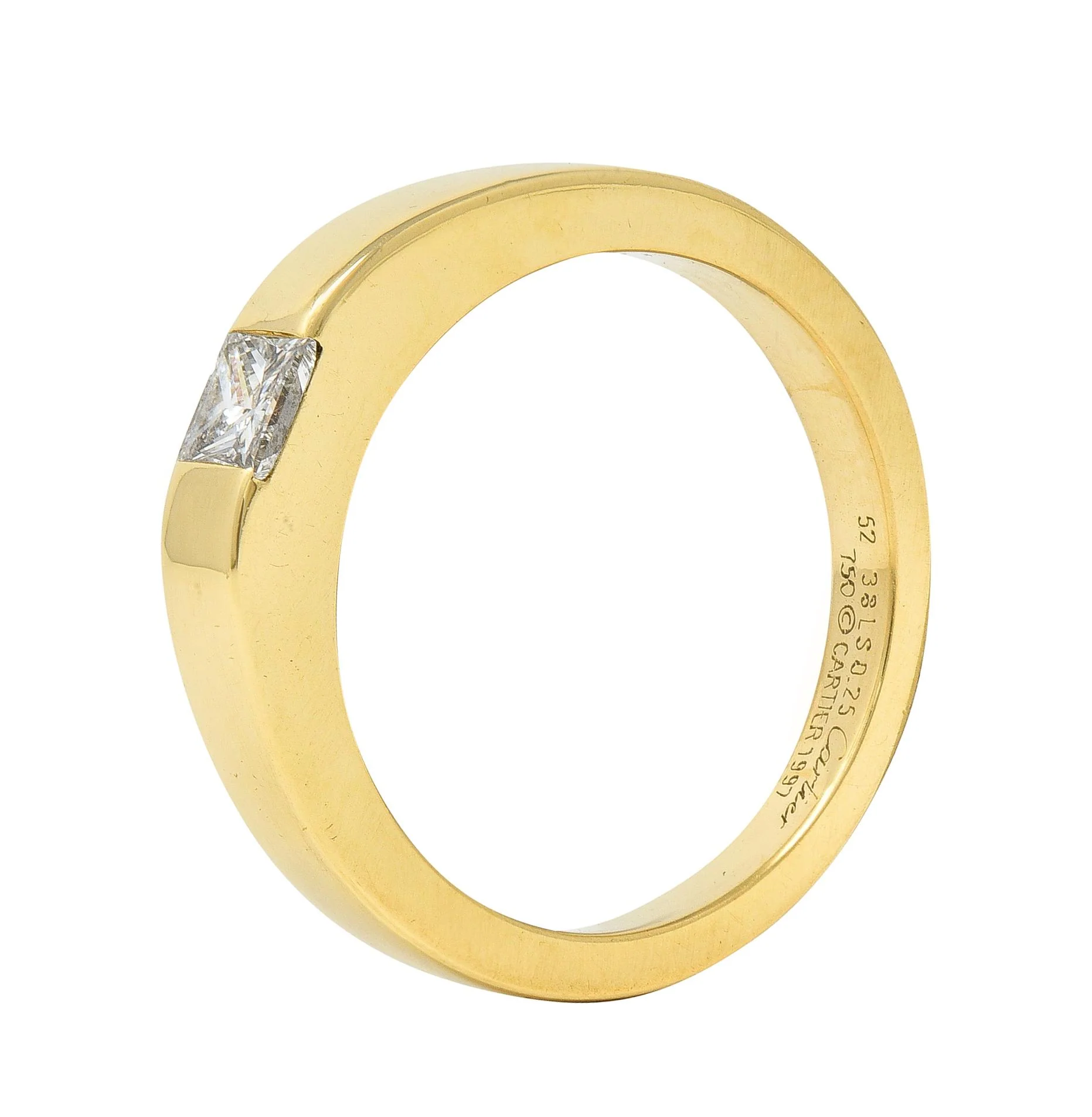Cartier France 1997 0.25 Ct Princess Cut Diamond 18 Karat Gold Vintage Tank Ring - Image 2