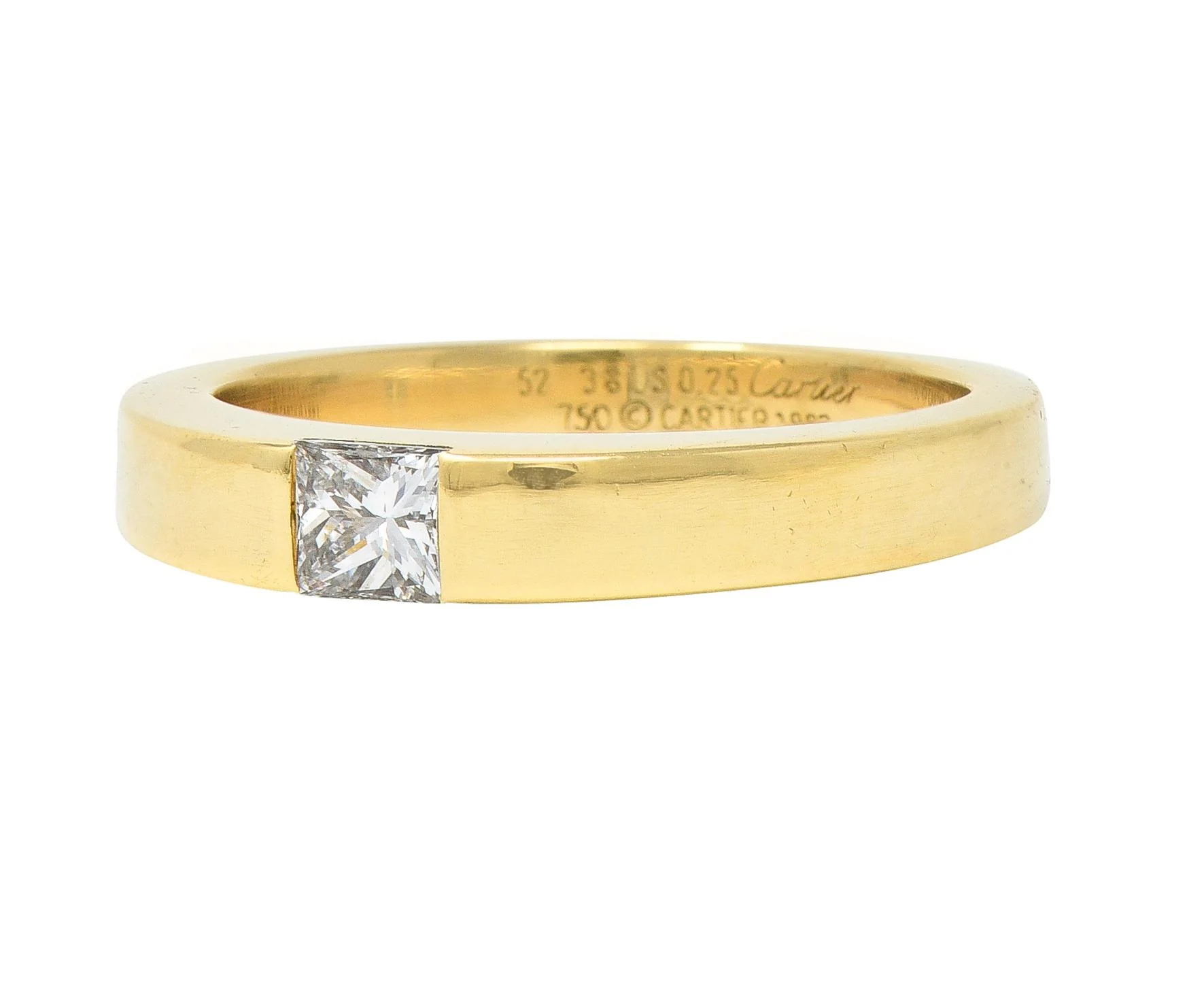 Cartier France 1997 0.25 Ct Princess Cut Diamond 18 Karat Gold Vintage Tank Ring - Image 6