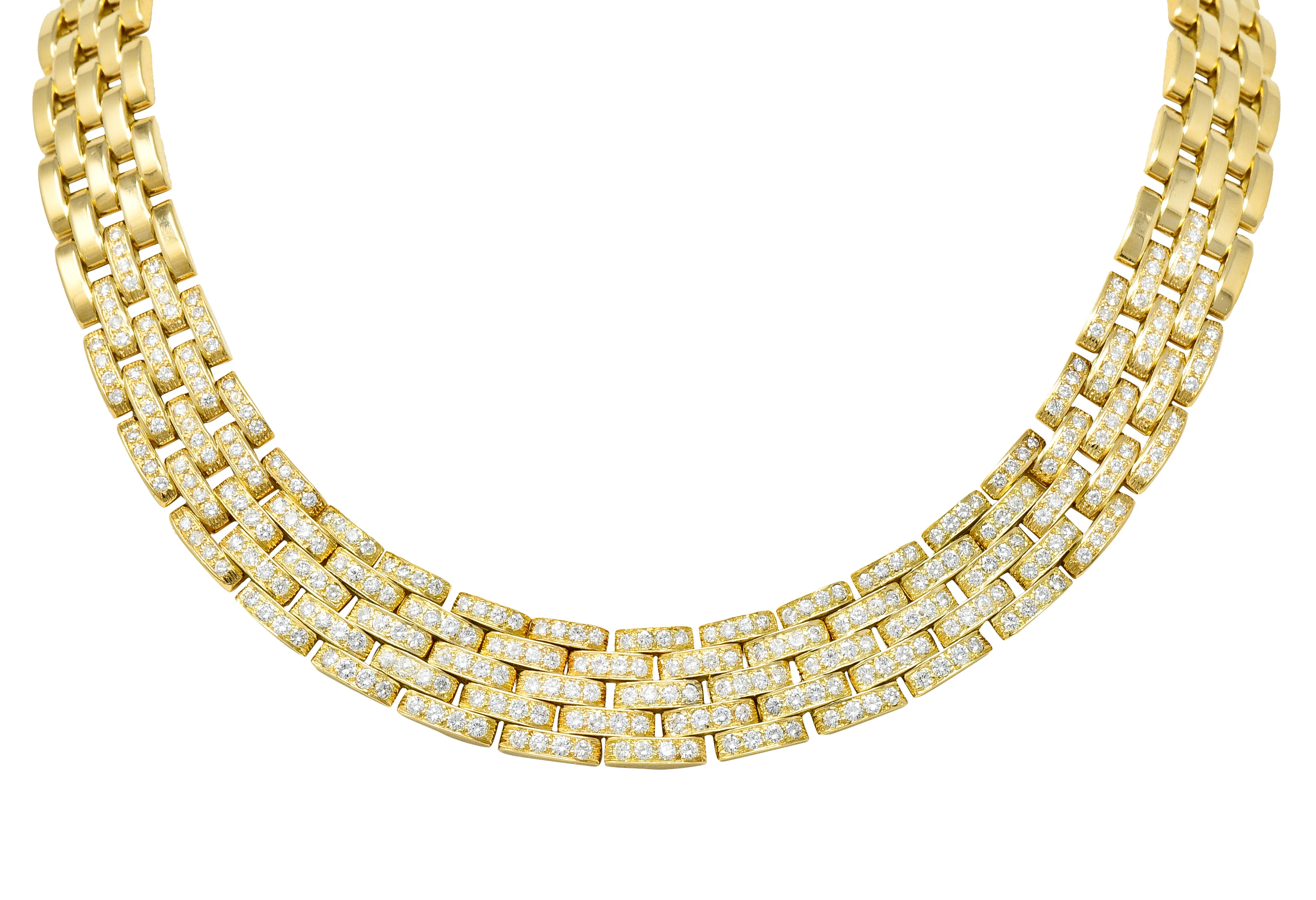 Cartier French 1980's 6.42 CTW Diamond 18 Karat Yellow Gold Maillion Pantheré Vintage Collar Necklace - Image 11