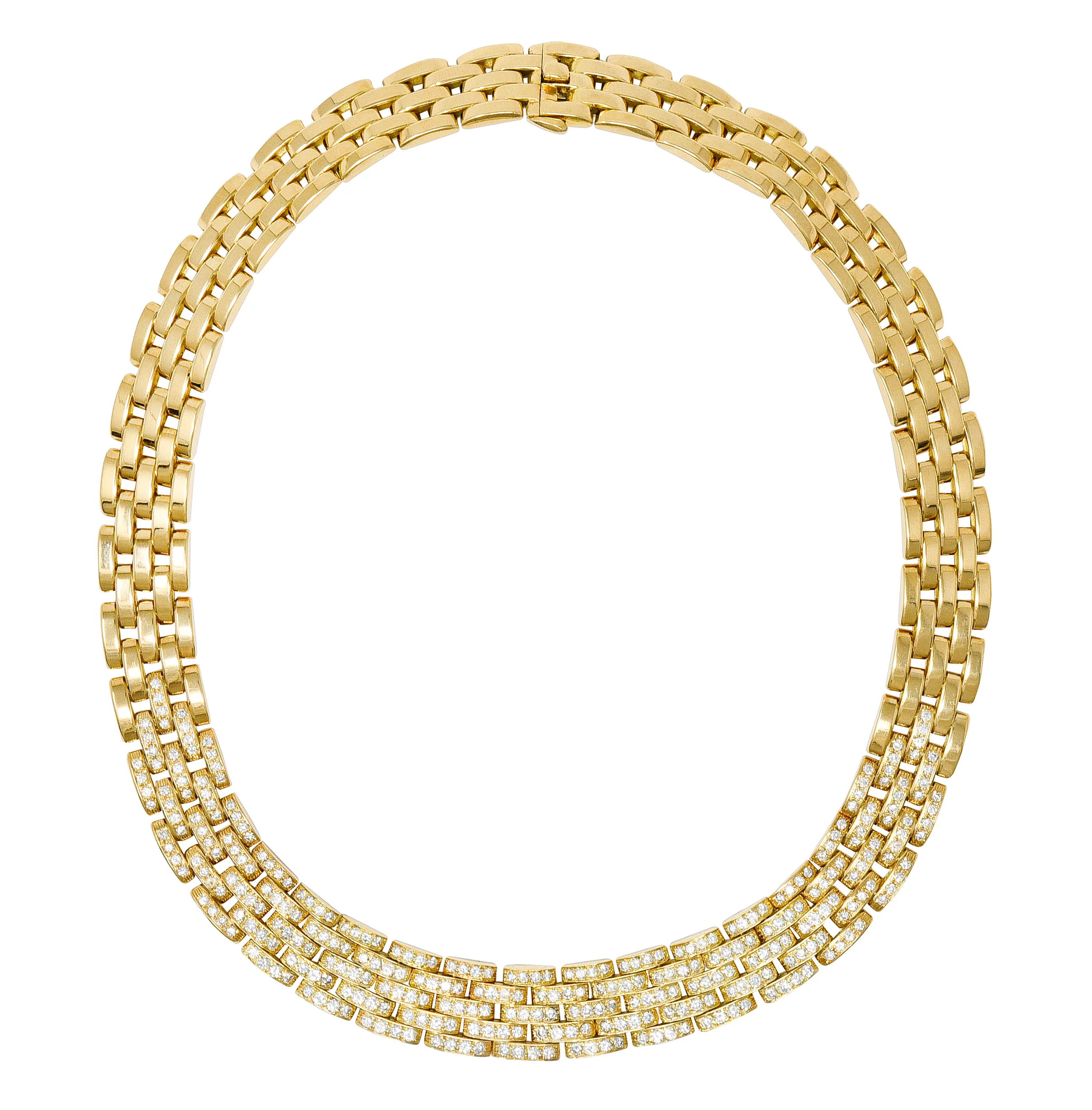 Cartier French 1980's 6.42 CTW Diamond 18 Karat Yellow Gold Maillion Pantheré Vintage Collar Necklace - Image 12