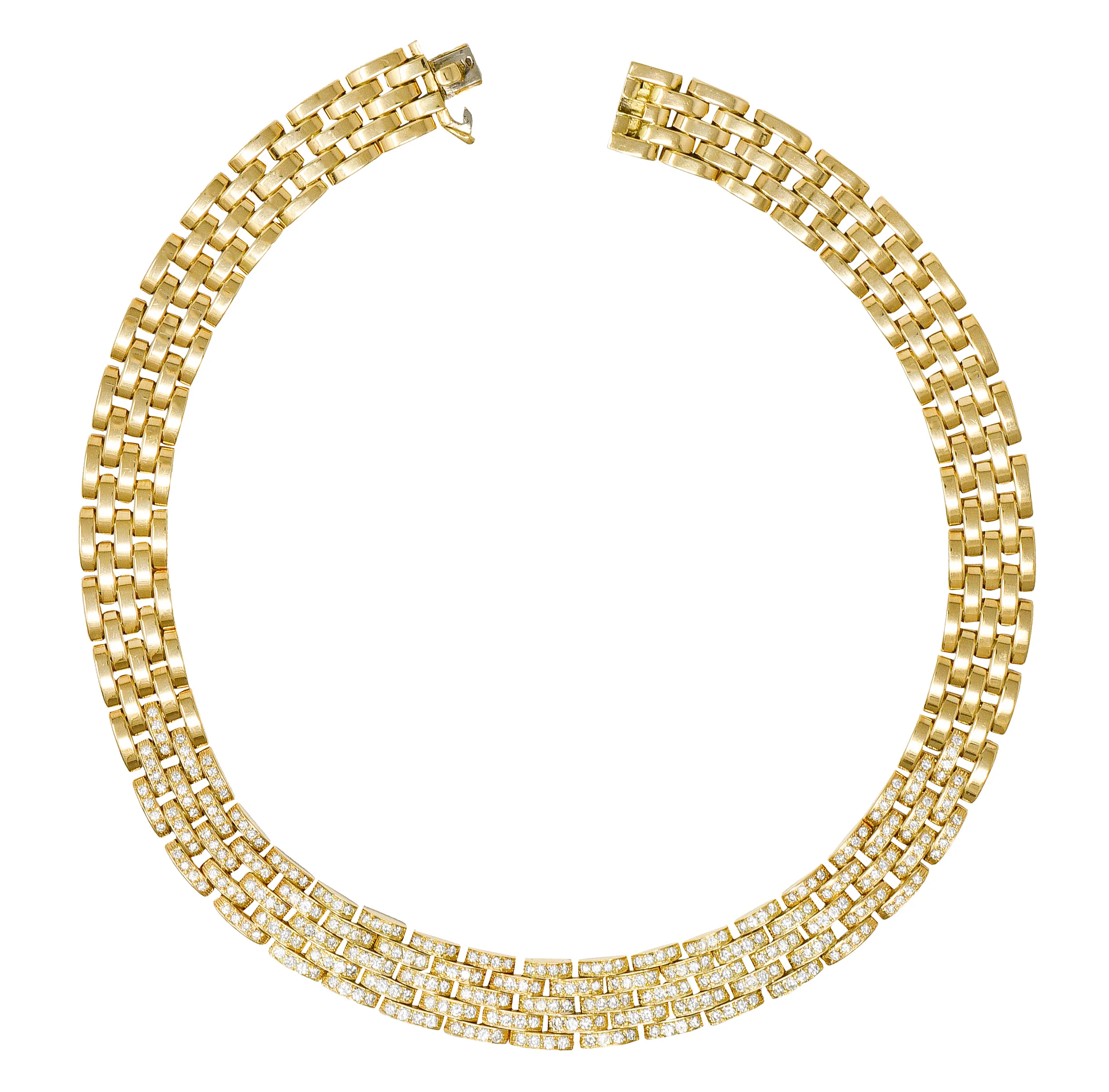 Cartier French 1980's 6.42 CTW Diamond 18 Karat Yellow Gold Maillion Pantheré Vintage Collar Necklace - Image 2