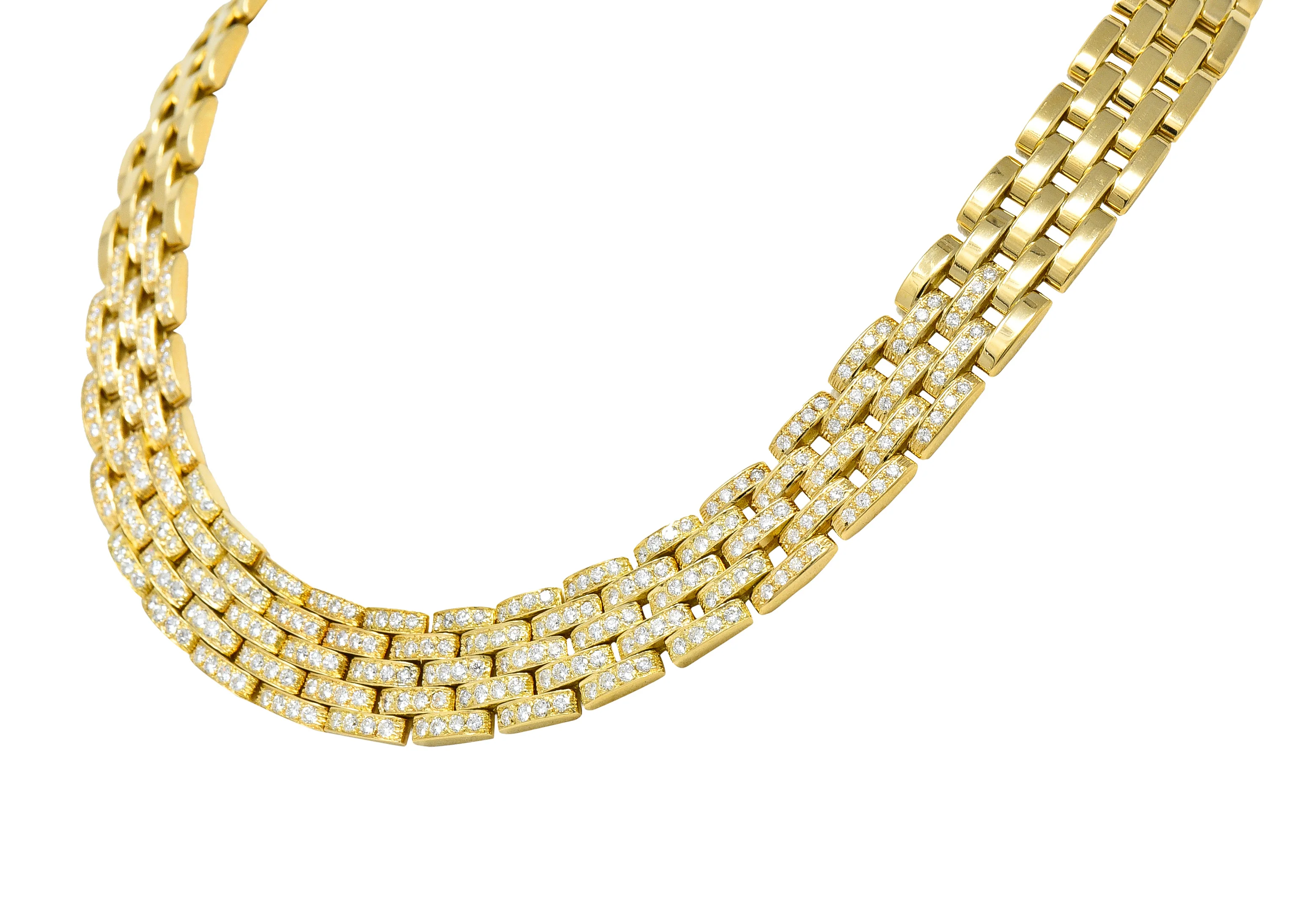 Cartier French 1980's 6.42 CTW Diamond 18 Karat Yellow Gold Maillion Pantheré Vintage Collar Necklace - Image 3