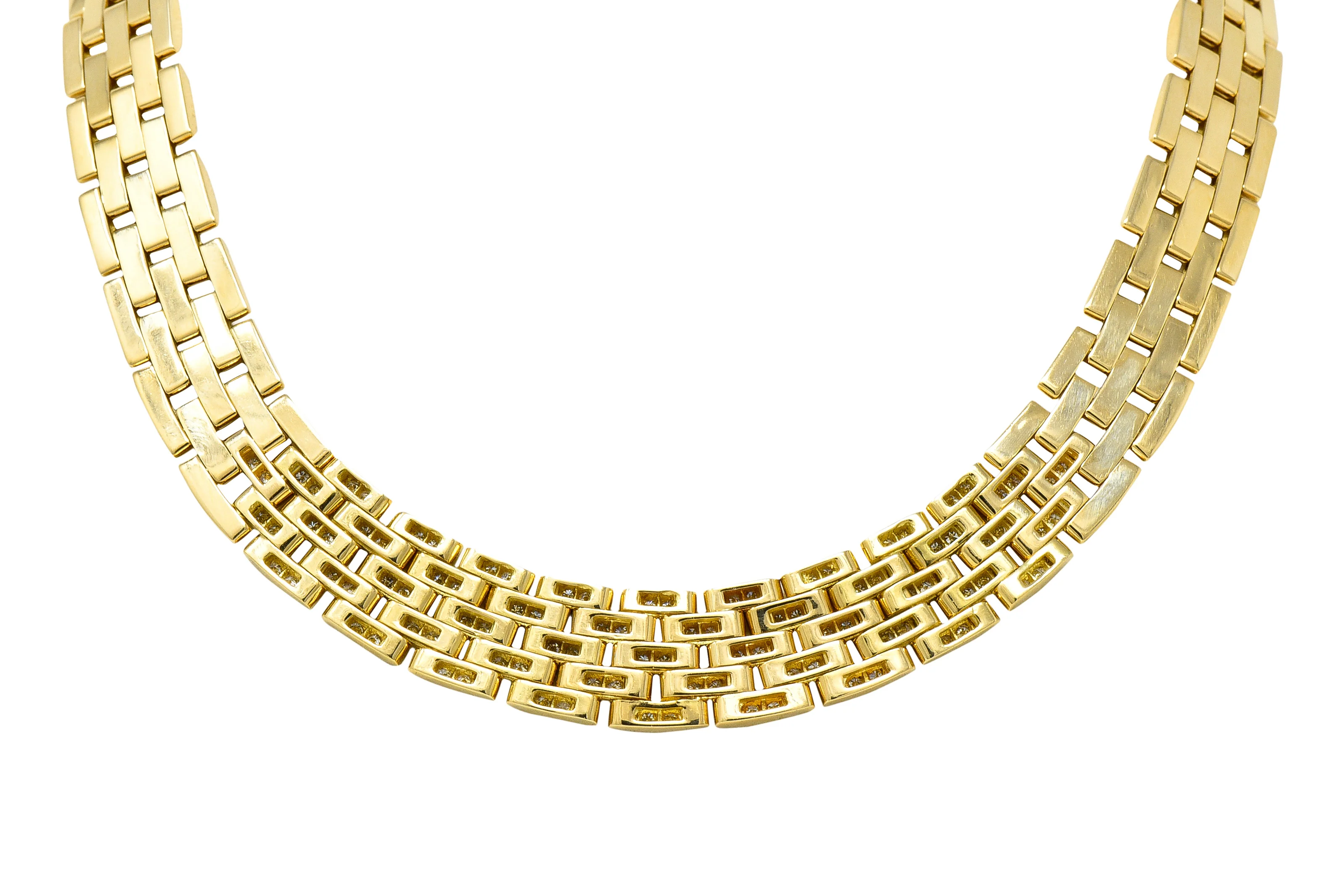 Cartier French 1980's 6.42 CTW Diamond 18 Karat Yellow Gold Maillion Pantheré Vintage Collar Necklace - Image 4