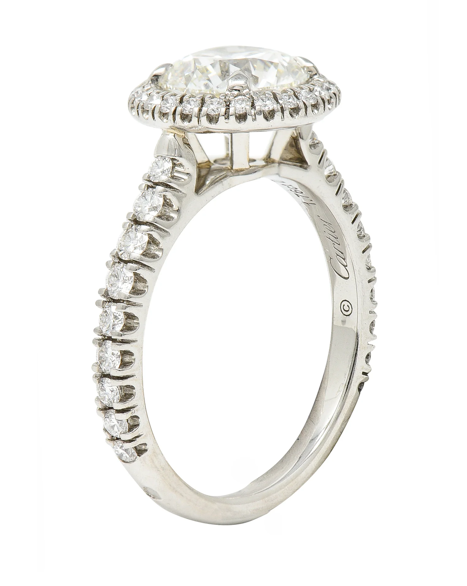 Cartier French 2.15 CTW Round Brilliant Diamond Platinum Destinee Halo Engagement Ring GIA - Image 2