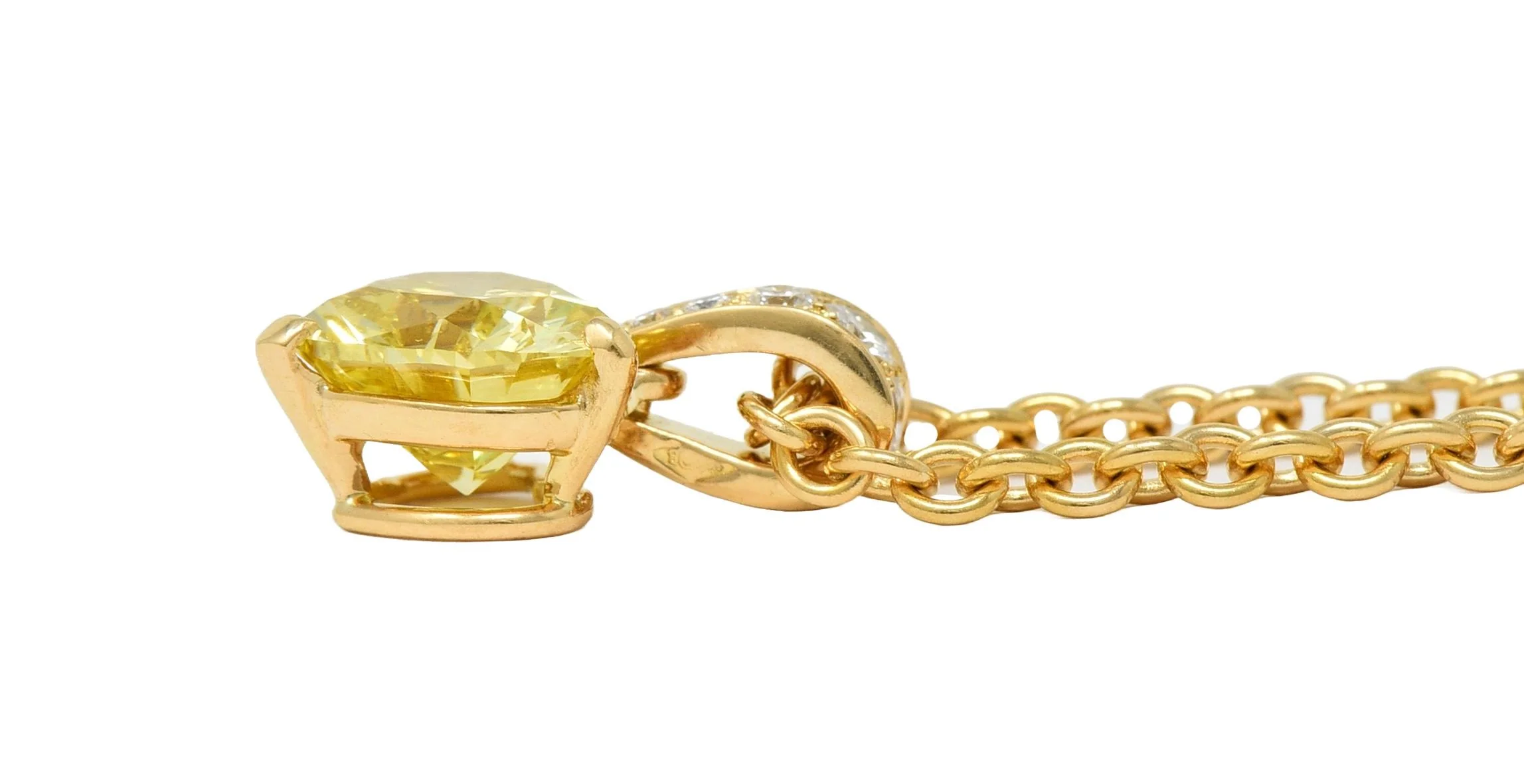 Cartier French 2.33 CTW Fancy Intense Yellow Heart Cut Diamond 18 Karat Yellow Gold Pendant Necklace GIA - Image 10
