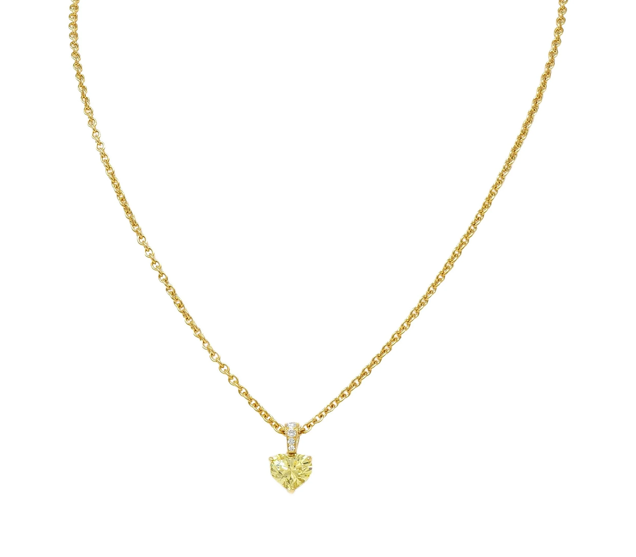 Cartier French 2.33 CTW Fancy Intense Yellow Heart Cut Diamond 18 Karat Yellow Gold Pendant Necklace GIA - Image 13