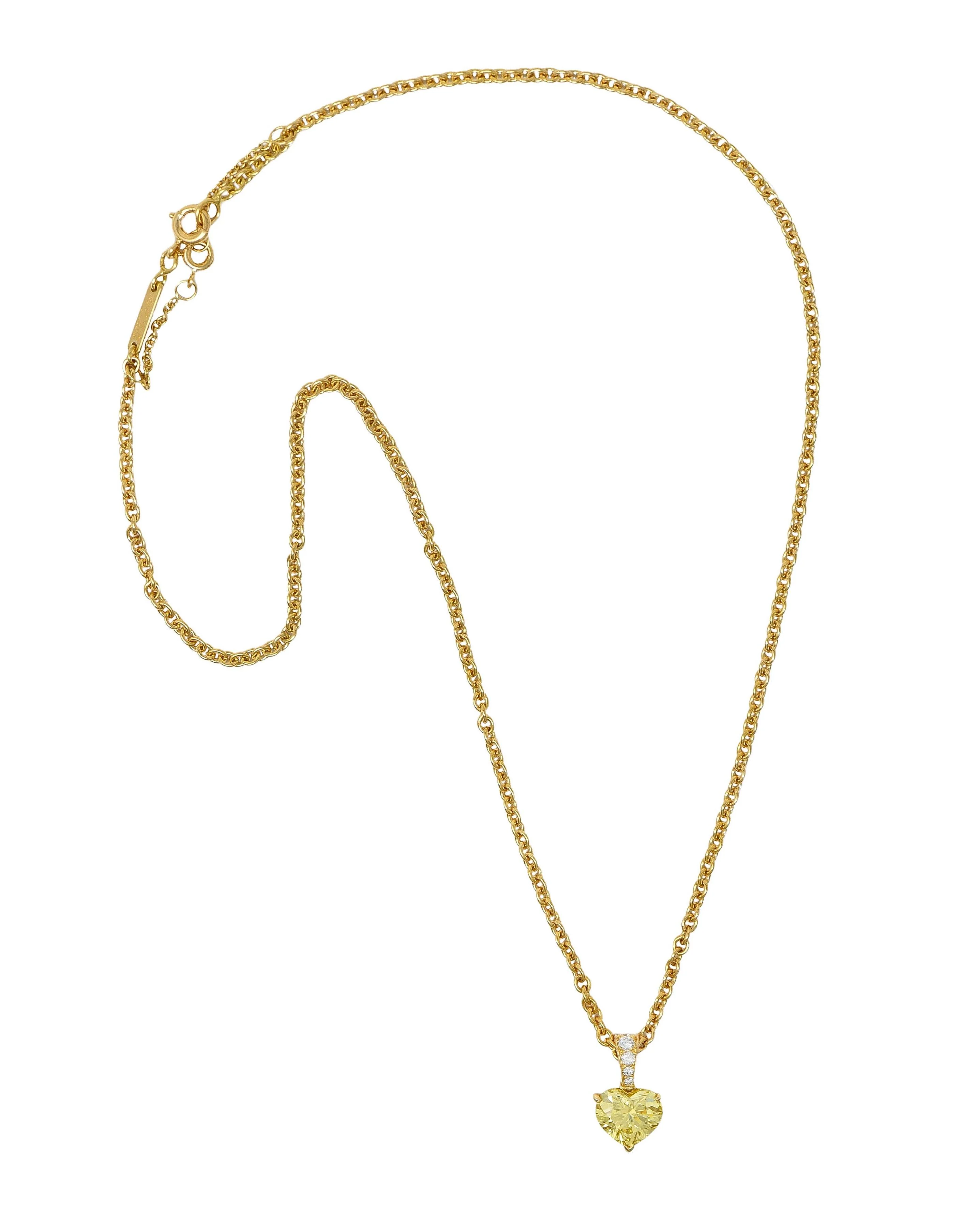 Cartier French 2.33 CTW Fancy Intense Yellow Heart Cut Diamond 18 Karat Yellow Gold Pendant Necklace GIA - Image 3