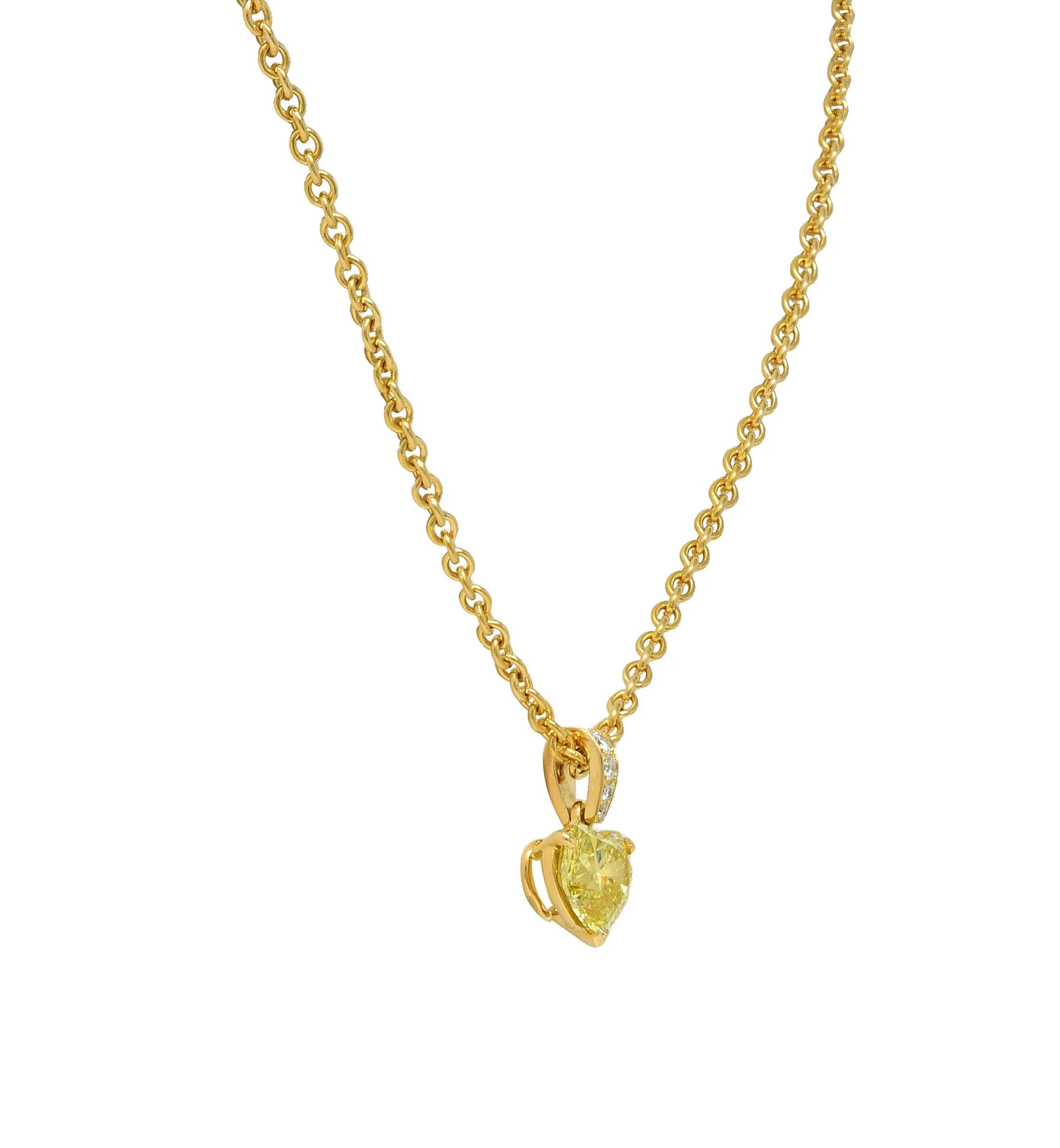 Cartier French 2.33 CTW Fancy Intense Yellow Heart Cut Diamond 18 Karat Yellow Gold Pendant Necklace GIA - Image 7