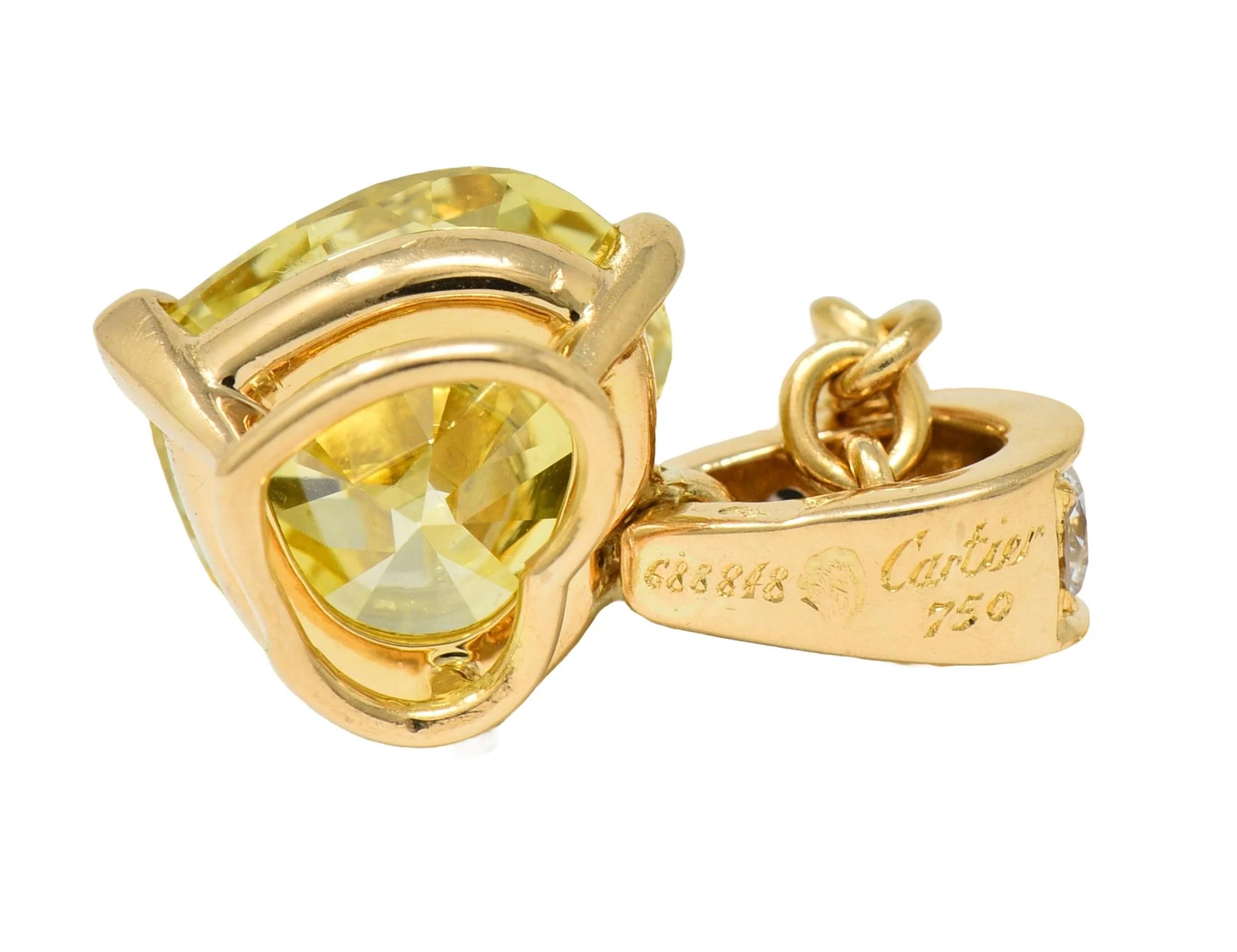 Cartier French 2.33 CTW Fancy Intense Yellow Heart Cut Diamond 18 Karat Yellow Gold Pendant Necklace GIA - Image 9