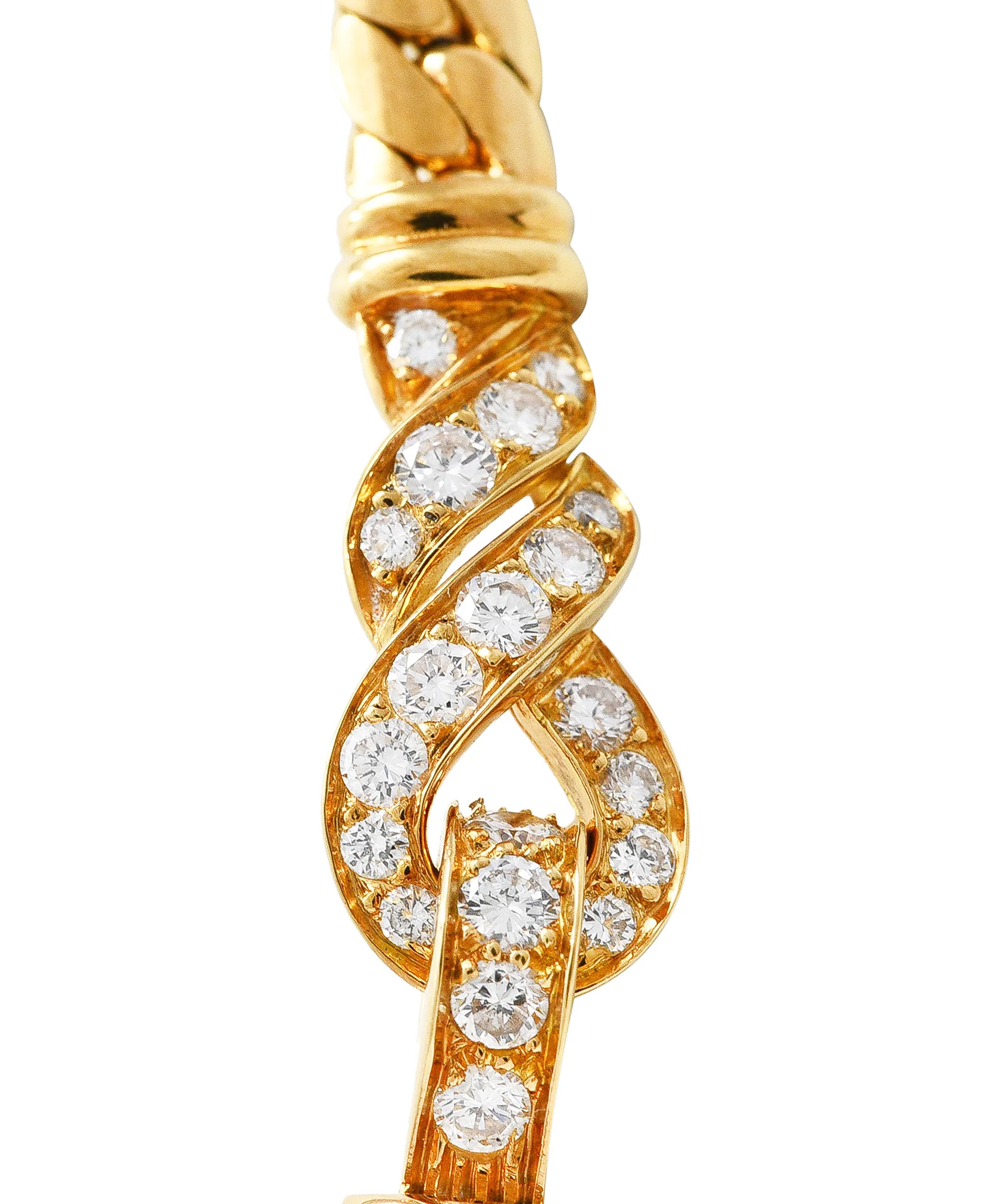 Cartier French 3.12 CTW Diamond 18 Karat Yellow Gold Agrafe Herringbone Twisted Rope Vintage Station Collar Necklace - Image 13