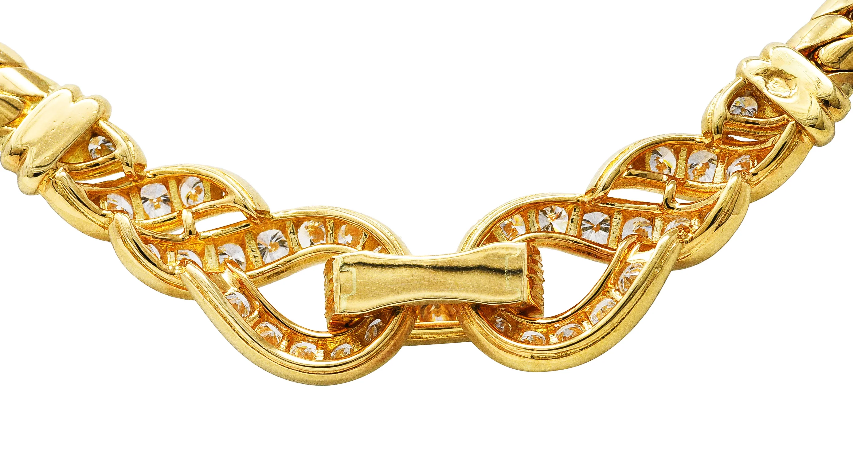 Cartier French 3.12 CTW Diamond 18 Karat Yellow Gold Agrafe Herringbone Twisted Rope Vintage Station Collar Necklace - Image 4