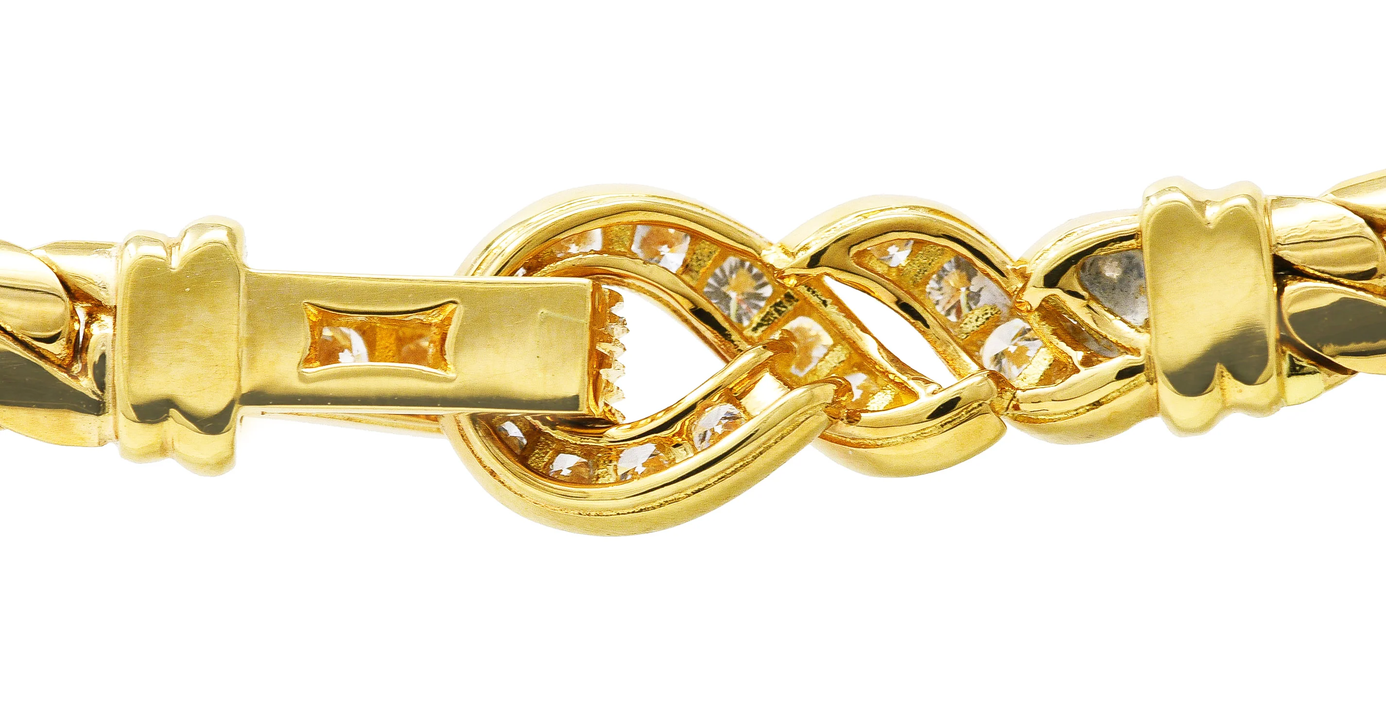 Cartier French 3.12 CTW Diamond 18 Karat Yellow Gold Agrafe Herringbone Twisted Rope Vintage Station Collar Necklace - Image 8