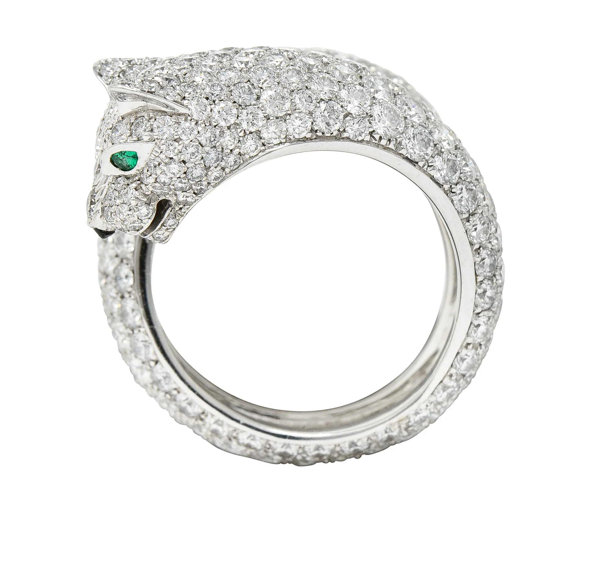 Cartier French 6.57 CTW Diamond Emerald 18 Karat White Gold Panthere Bypass Ring - Image 10