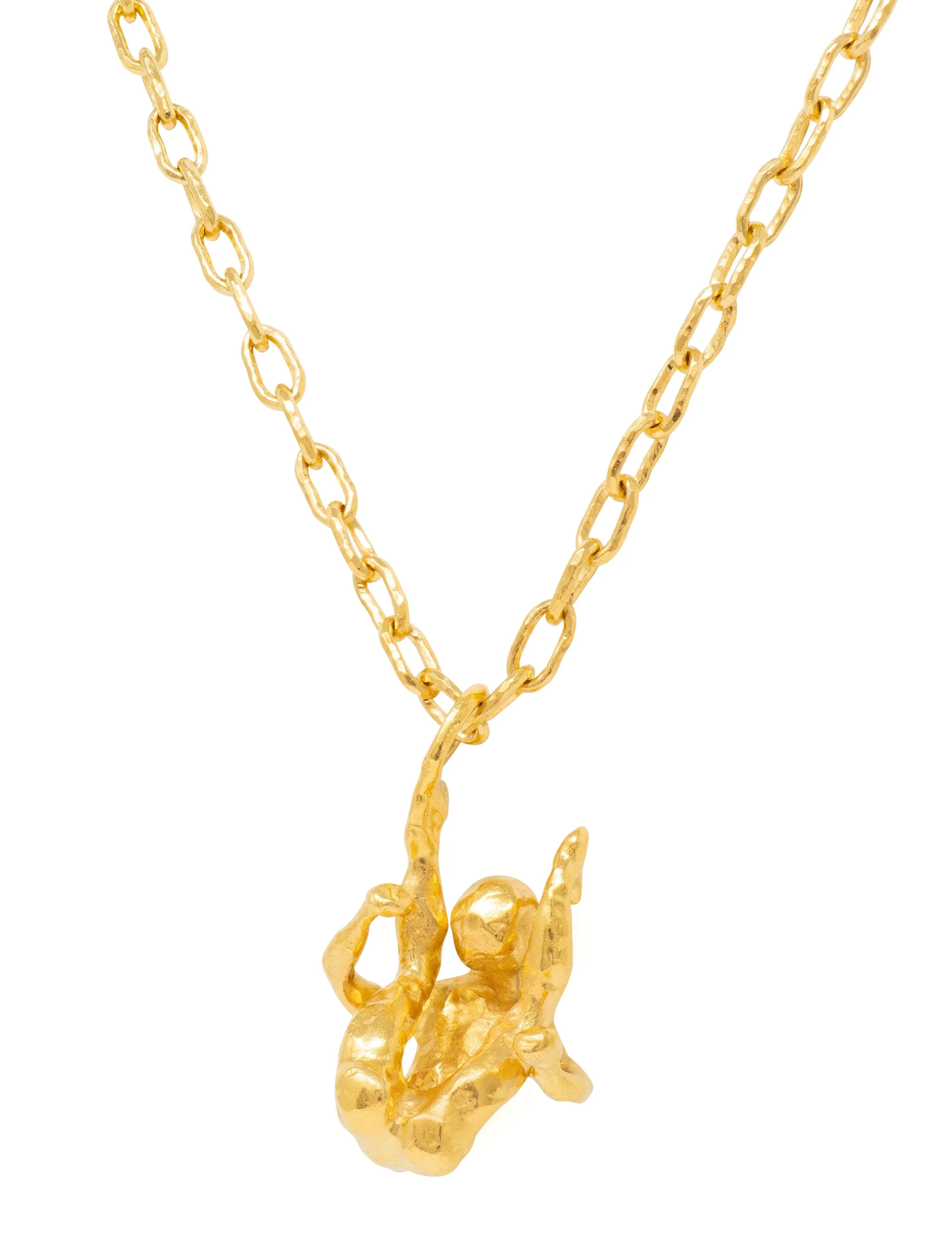 Cartier Jean Mahie French 1970's 22 Karat Yellow Gold Vintage Erotic Brutalist Acrobat Pendant Necklace - Image 13
