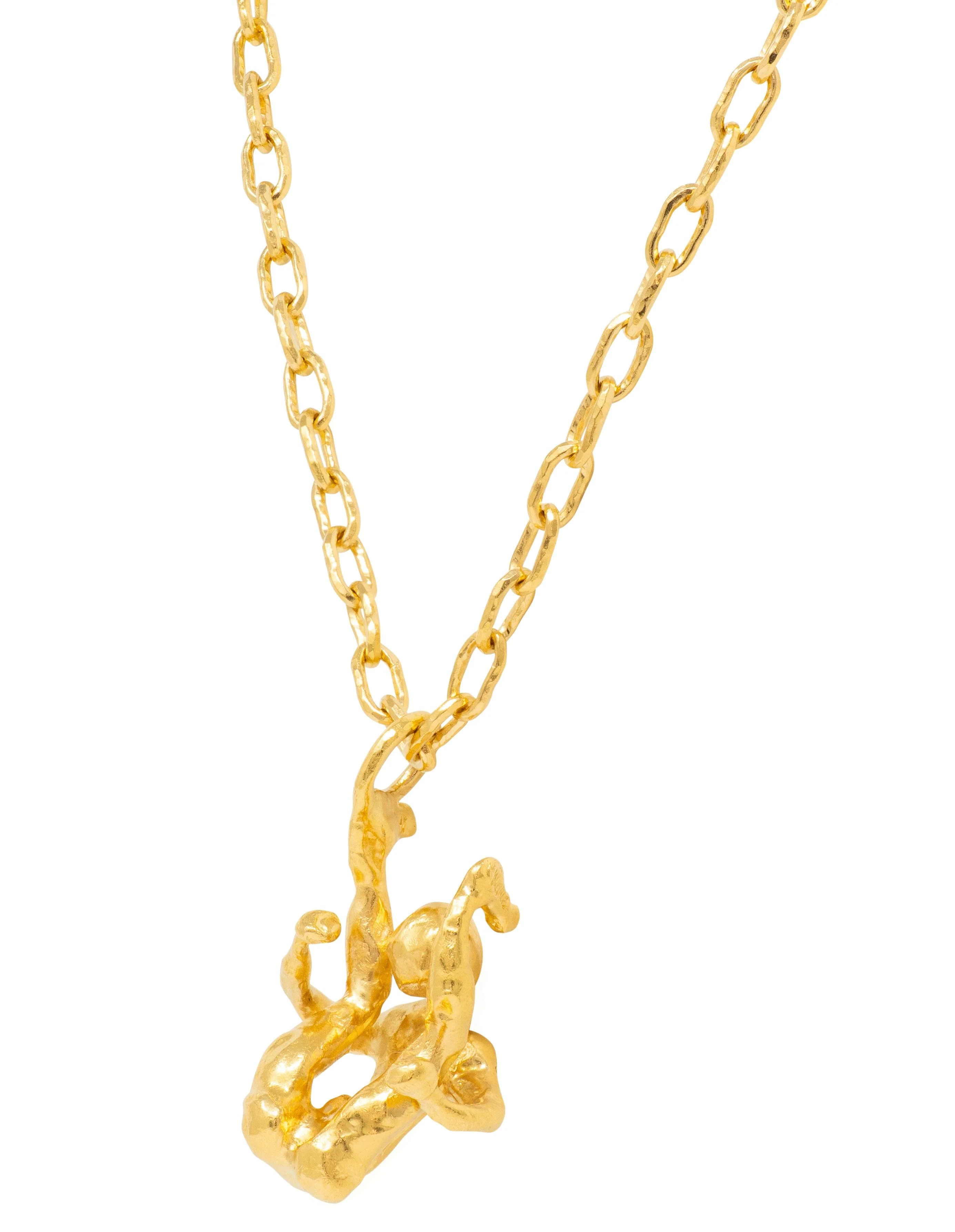 Cartier Jean Mahie French 1970's 22 Karat Yellow Gold Vintage Erotic Brutalist Acrobat Pendant Necklace - Image 4