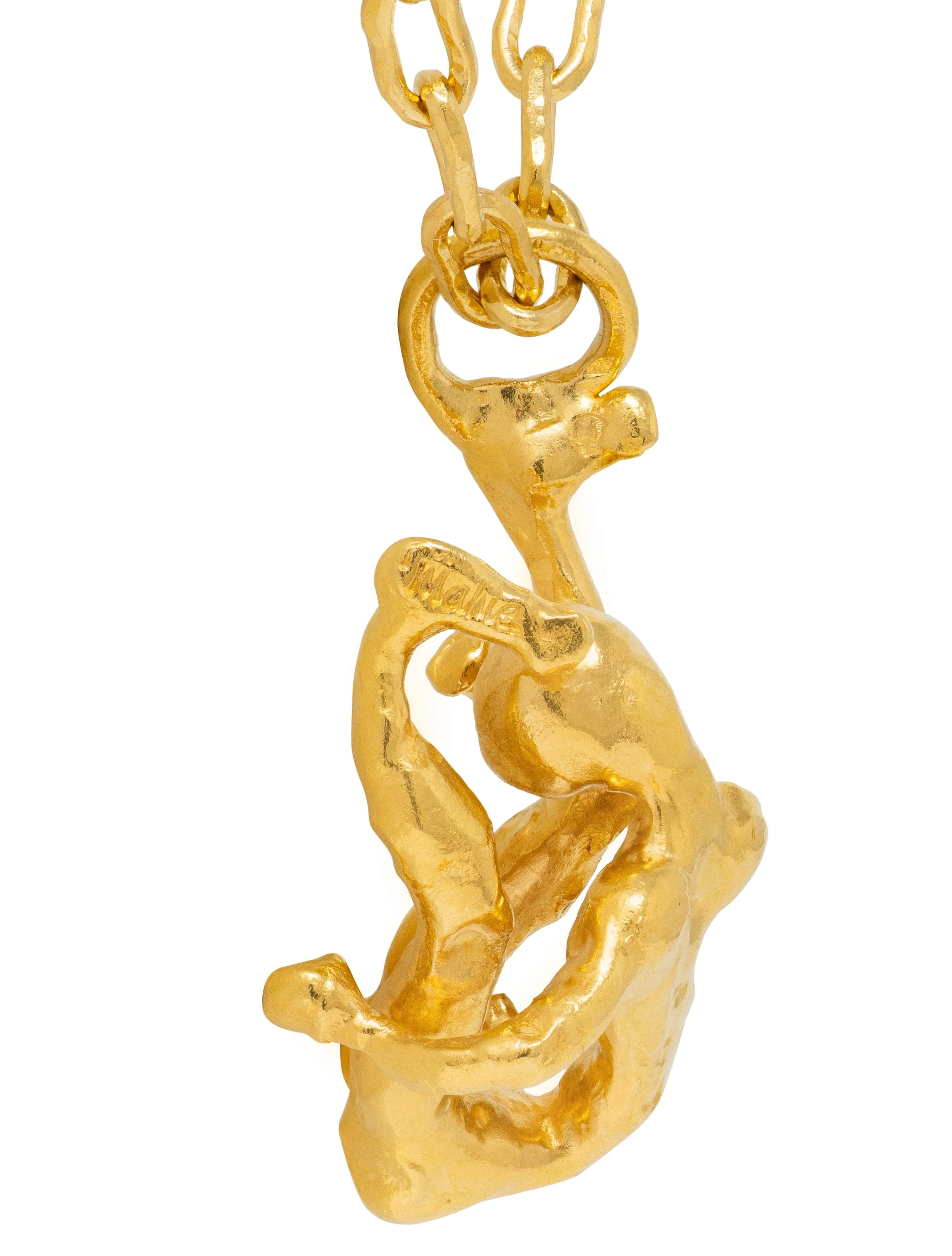 Cartier Jean Mahie French 1970's 22 Karat Yellow Gold Vintage Erotic Brutalist Acrobat Pendant Necklace - Image 9