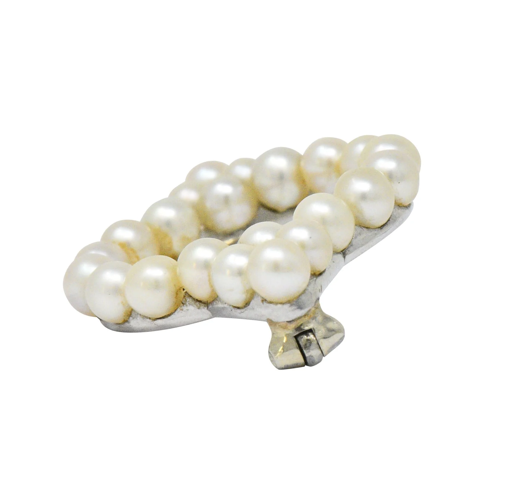Cartier Mid Century Cultured Pearl Platinum 14 Karat Gold Pin Brooch - Image 7