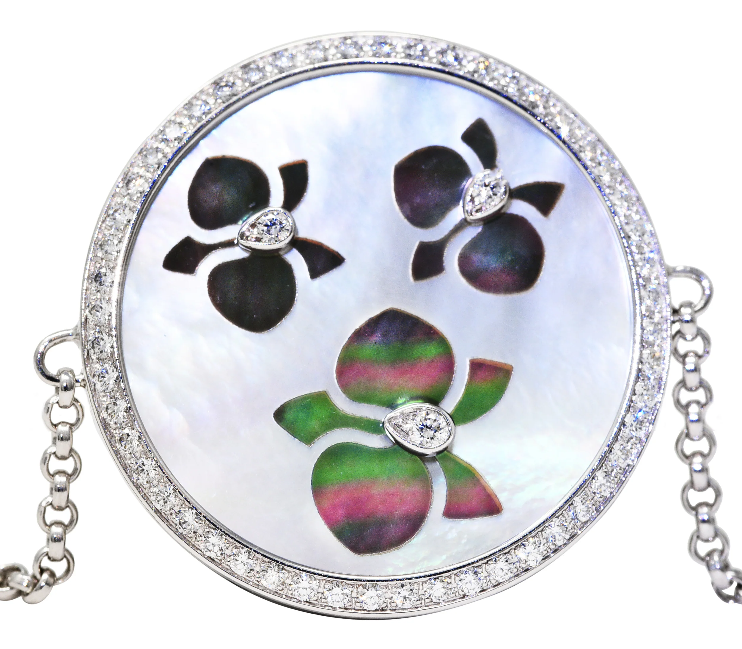 Cartier Mother-Of-Pearl Diamond 18 Karat White Gold Caresse D'Orchidees Station Bracelet - Image 11