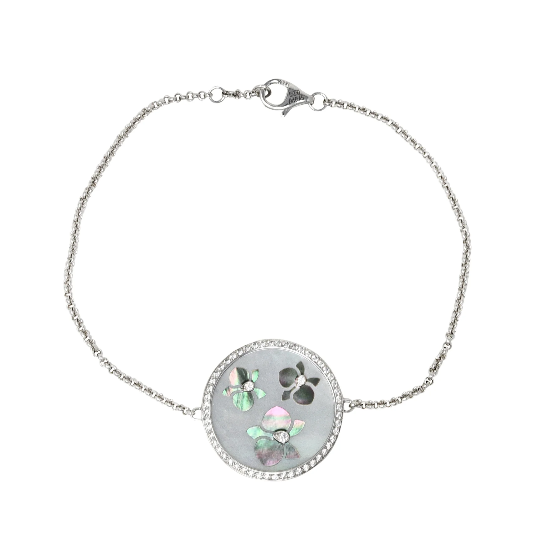 Cartier Mother-Of-Pearl Diamond 18 Karat White Gold Caresse D'Orchidees Station Bracelet - Image 12