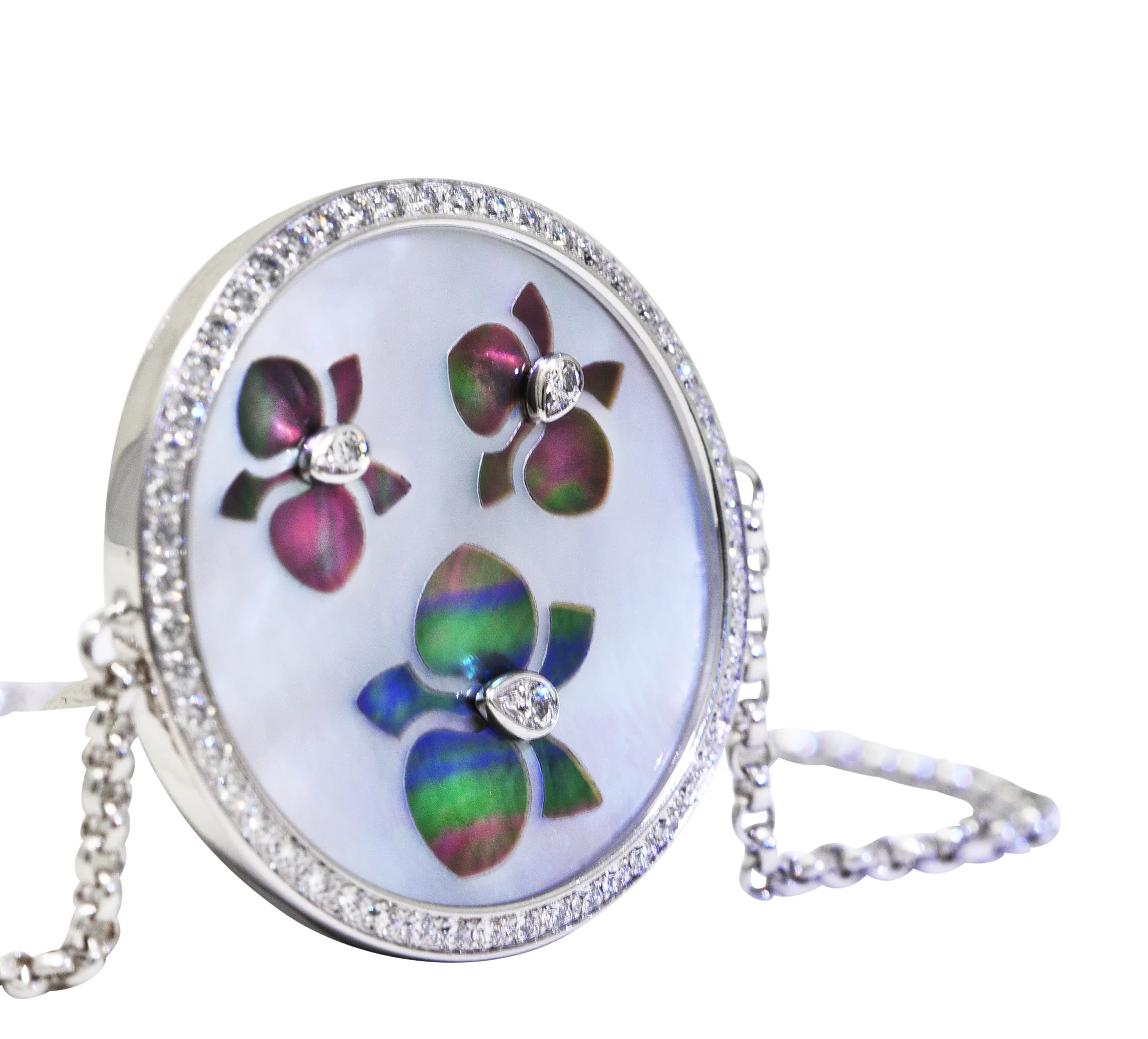 Cartier Mother-Of-Pearl Diamond 18 Karat White Gold Caresse D'Orchidees Station Bracelet - Image 3