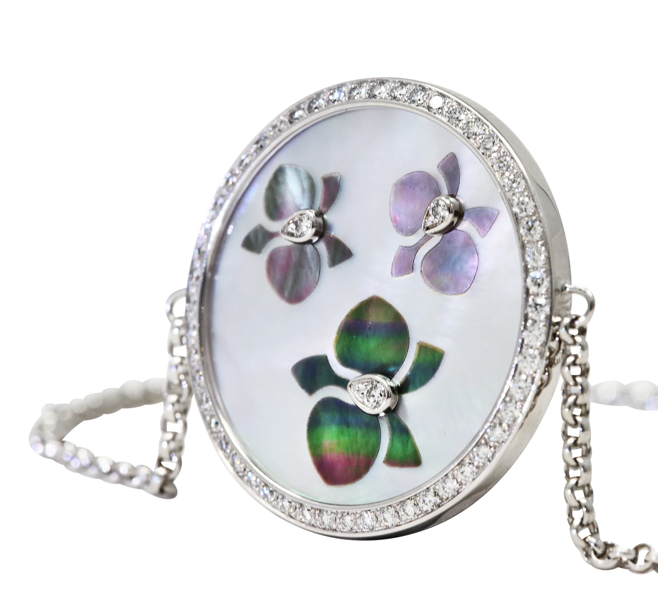 Cartier Mother-Of-Pearl Diamond 18 Karat White Gold Caresse D'Orchidees Station Bracelet - Image 5