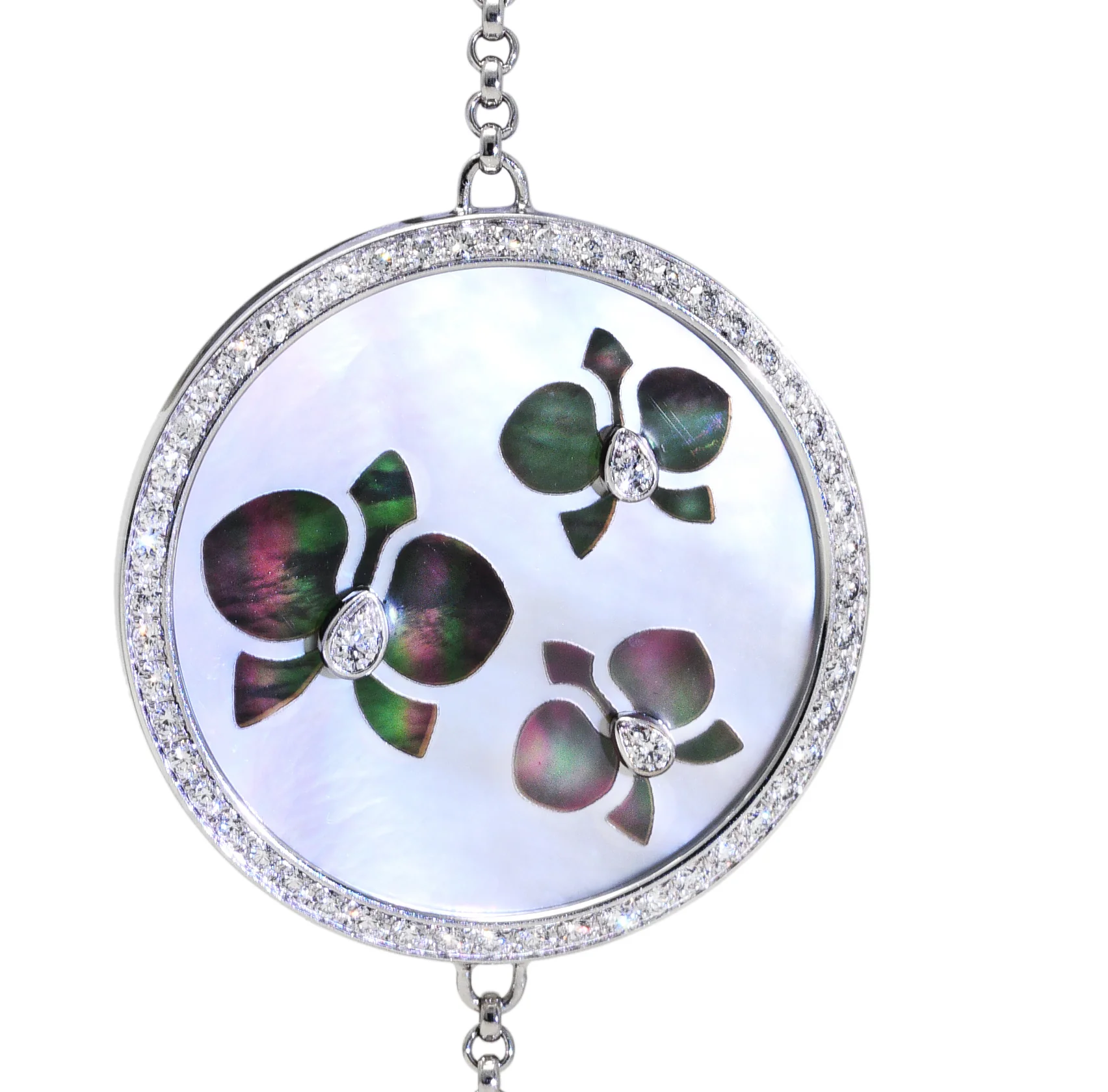 Cartier Mother-Of-Pearl Diamond 18 Karat White Gold Caresse D'Orchidees Station Bracelet - Image 6