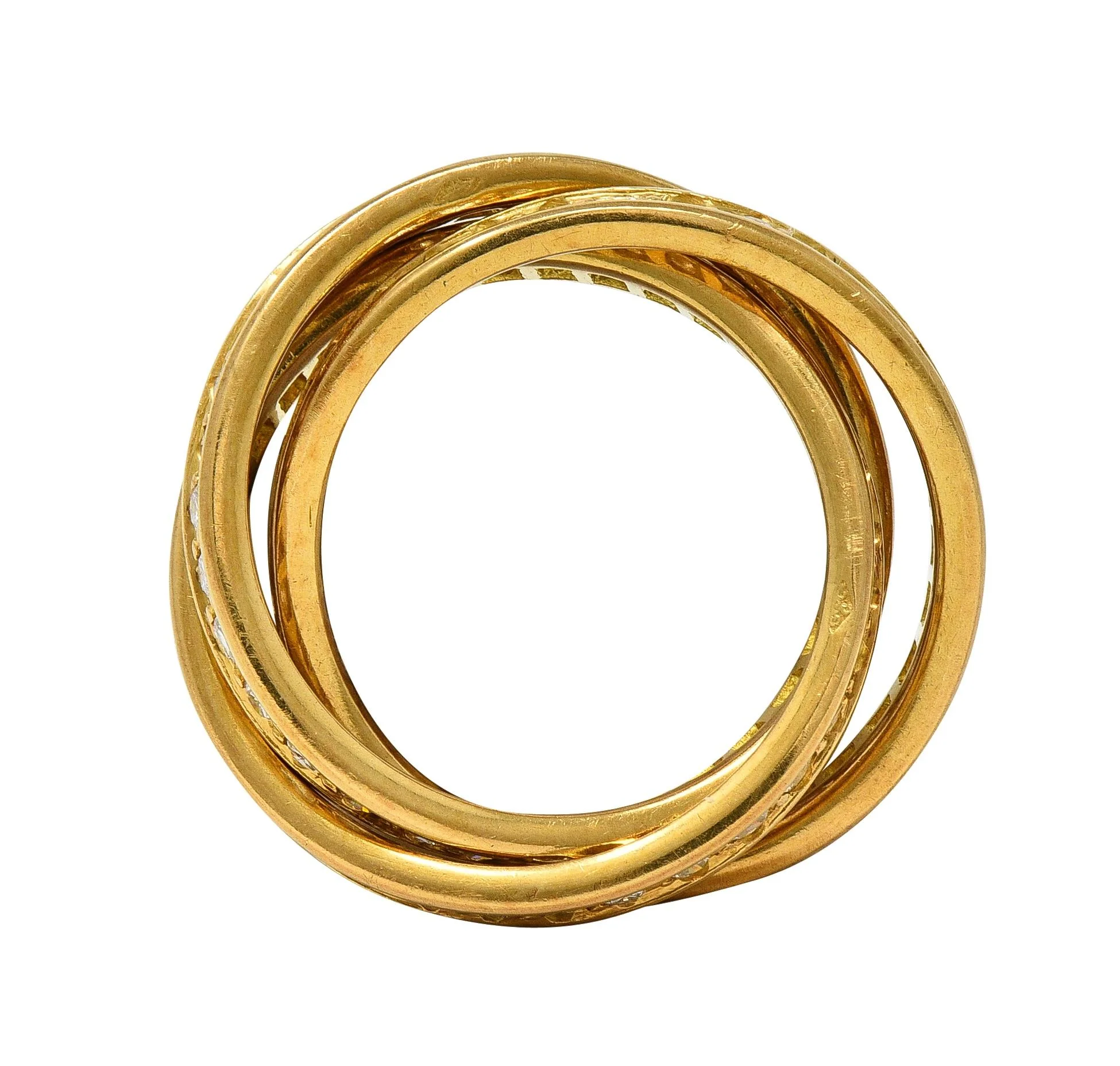 Cartier Paris 1960's 2.88 CTW Diamond 18 Karat Yellow Gold Vintage Rolling Trinity Band Ring - Image 6