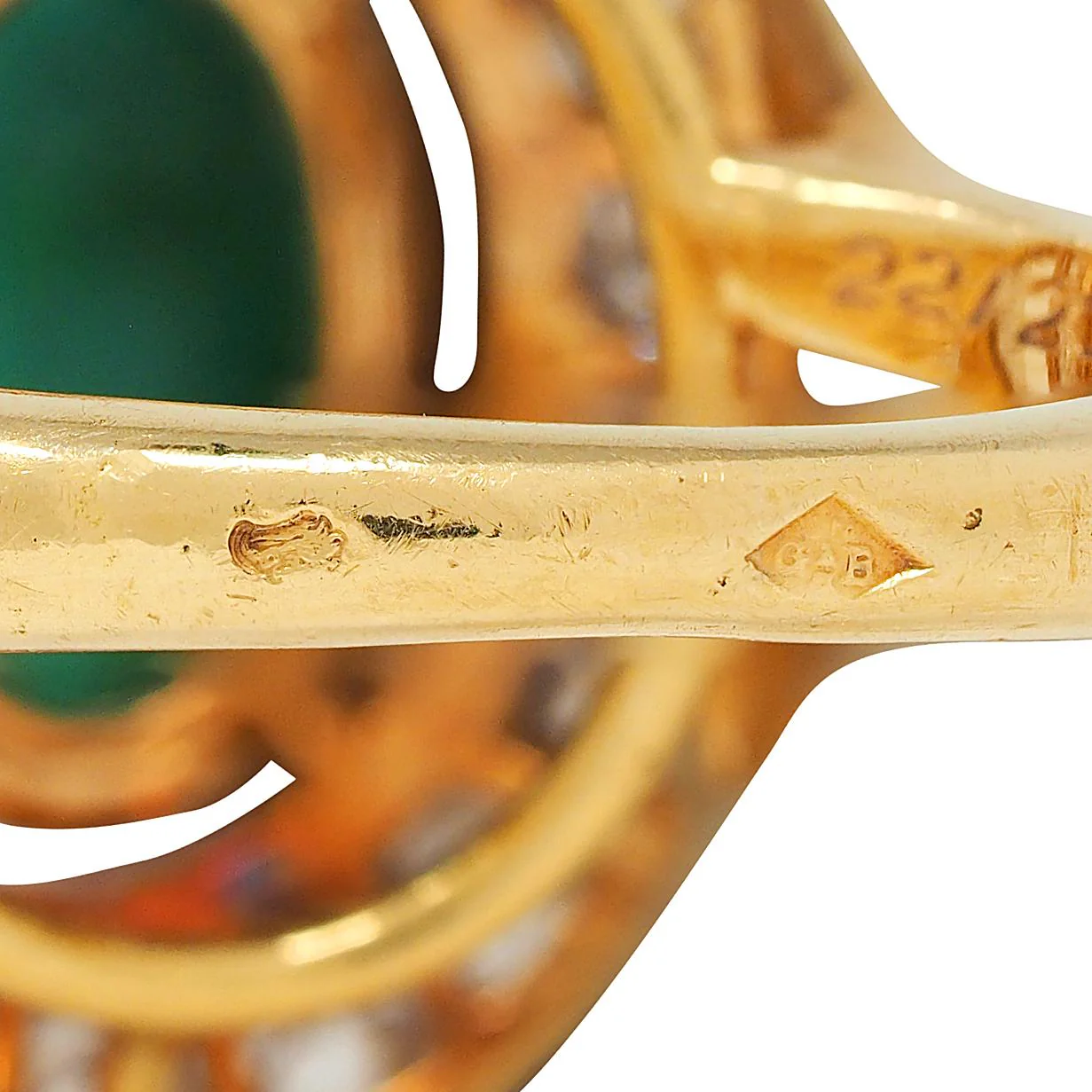 Cartier Paris 1960's Modern Cabochon Emerald Diamond 18 Karat Yellow Gold Vintage Halo Ring - Image 11