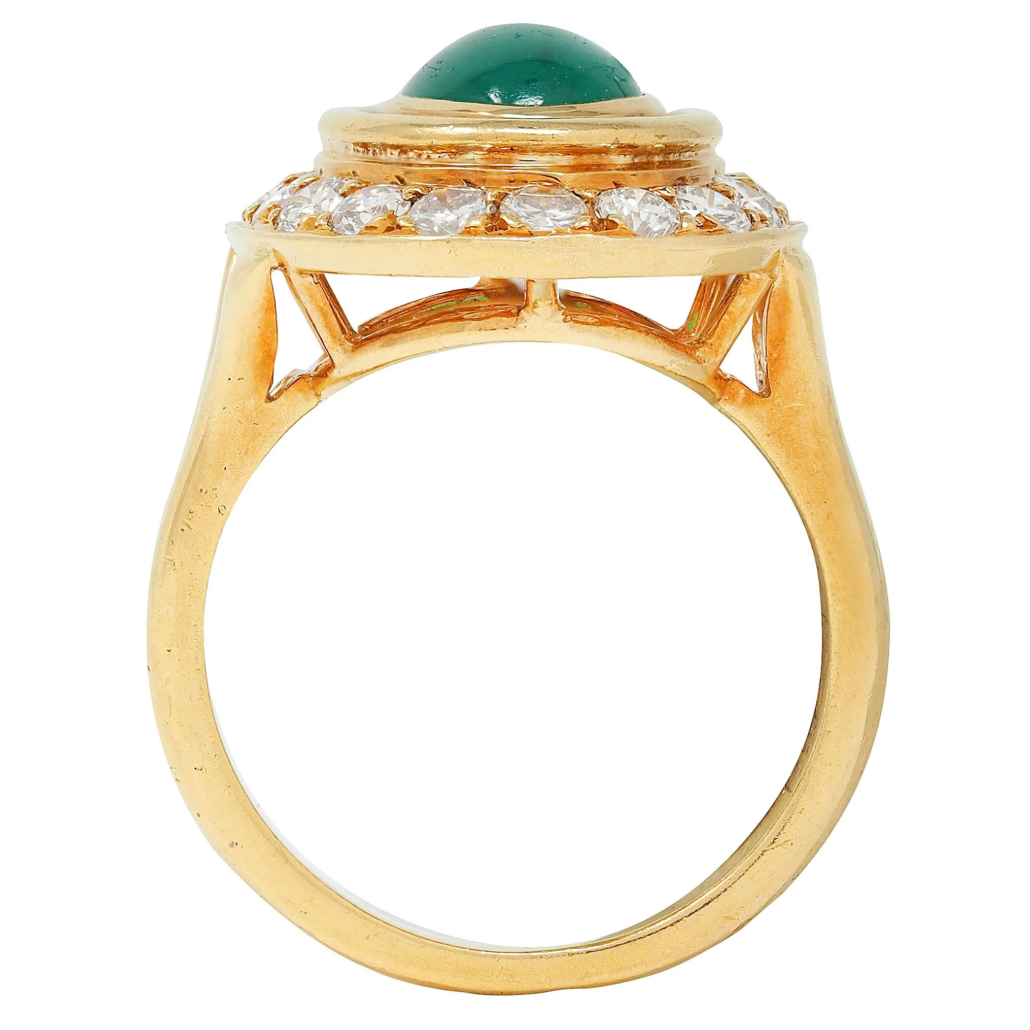 Cartier Paris 1960's Modern Cabochon Emerald Diamond 18 Karat Yellow Gold Vintage Halo Ring - Image 4
