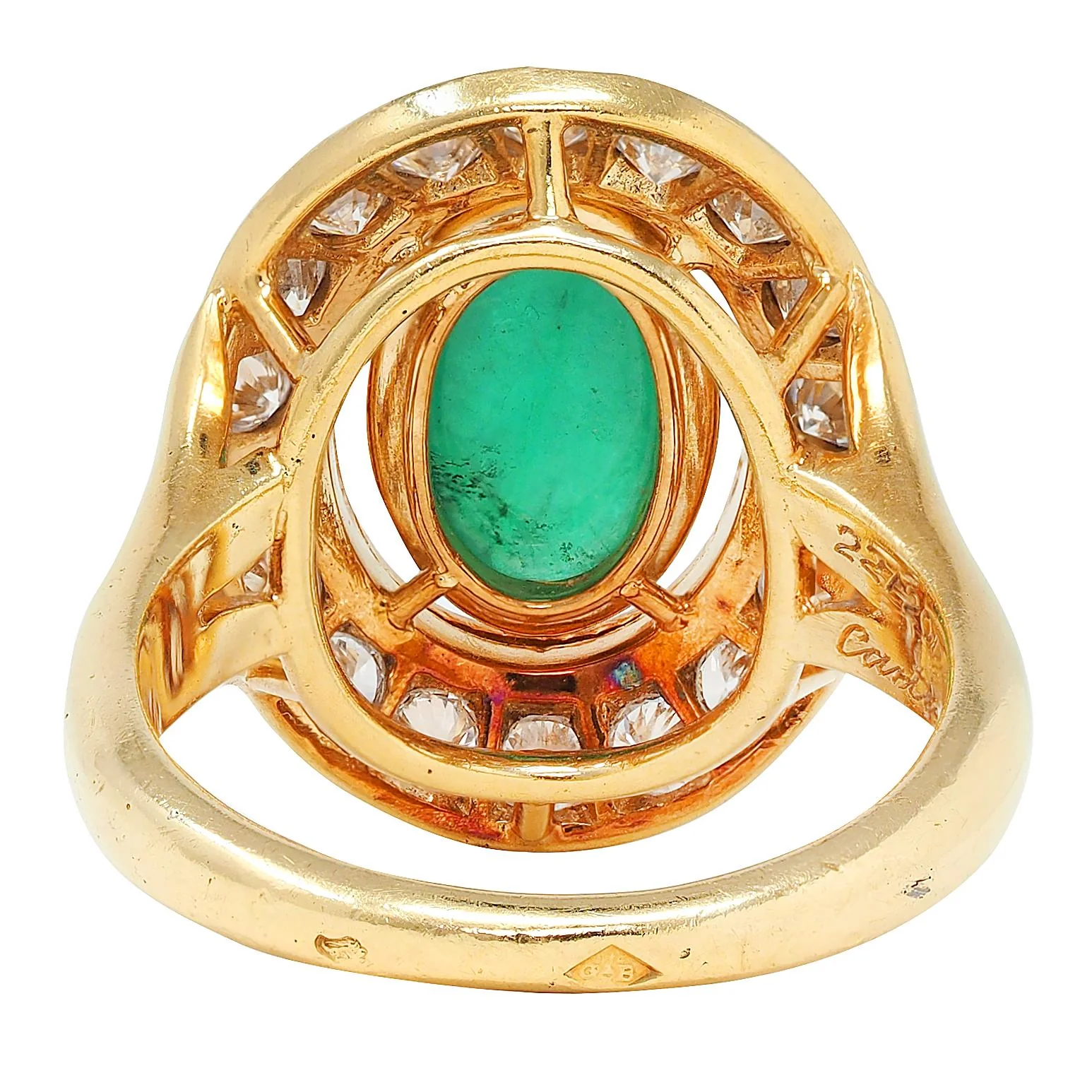 Cartier Paris 1960's Modern Cabochon Emerald Diamond 18 Karat Yellow Gold Vintage Halo Ring - Image 6
