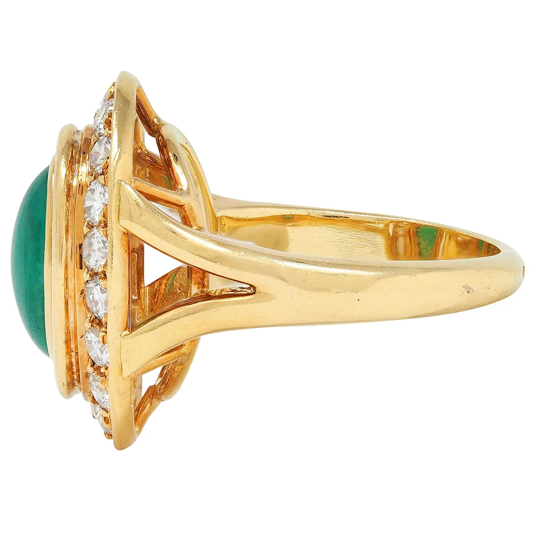 Cartier Paris 1960's Modern Cabochon Emerald Diamond 18 Karat Yellow Gold Vintage Halo Ring - Image 7