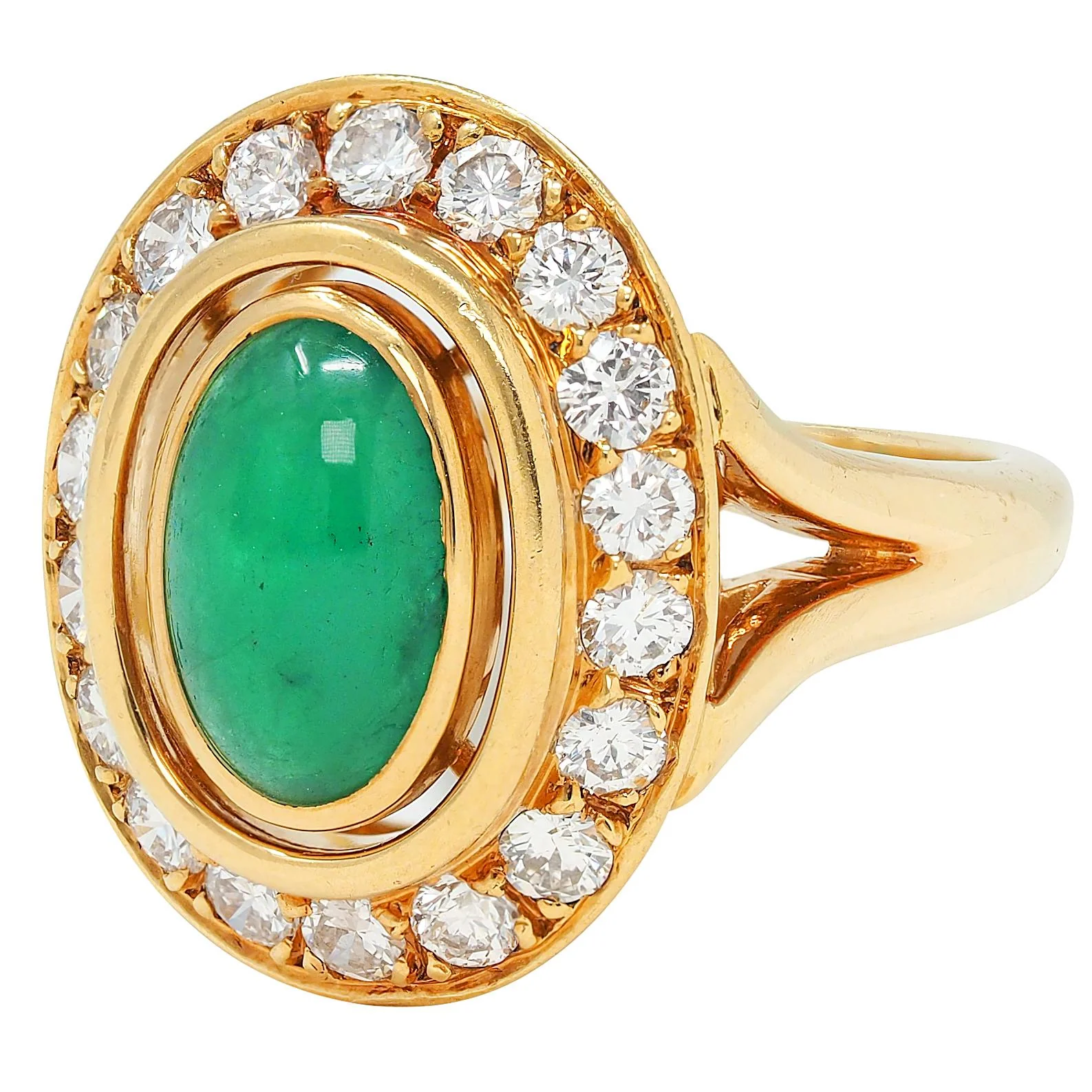 Cartier Paris 1960's Modern Cabochon Emerald Diamond 18 Karat Yellow Gold Vintage Halo Ring - Image 8