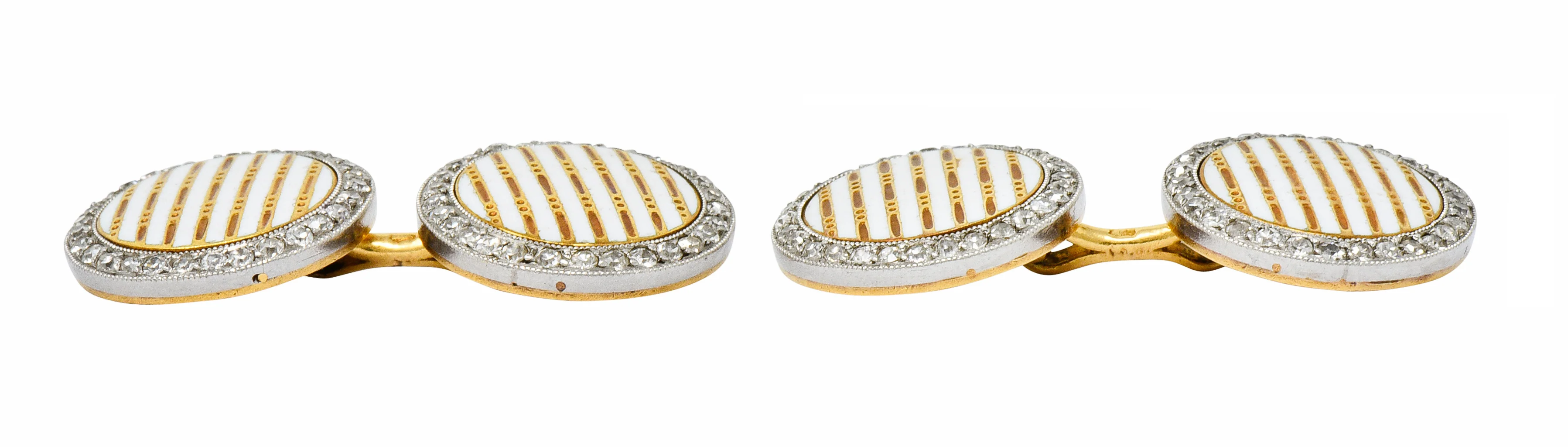 Cartier Paris Diamond Enamel Platinum-Topped 18 Karat Gold Men's Cufflinks - Image 7
